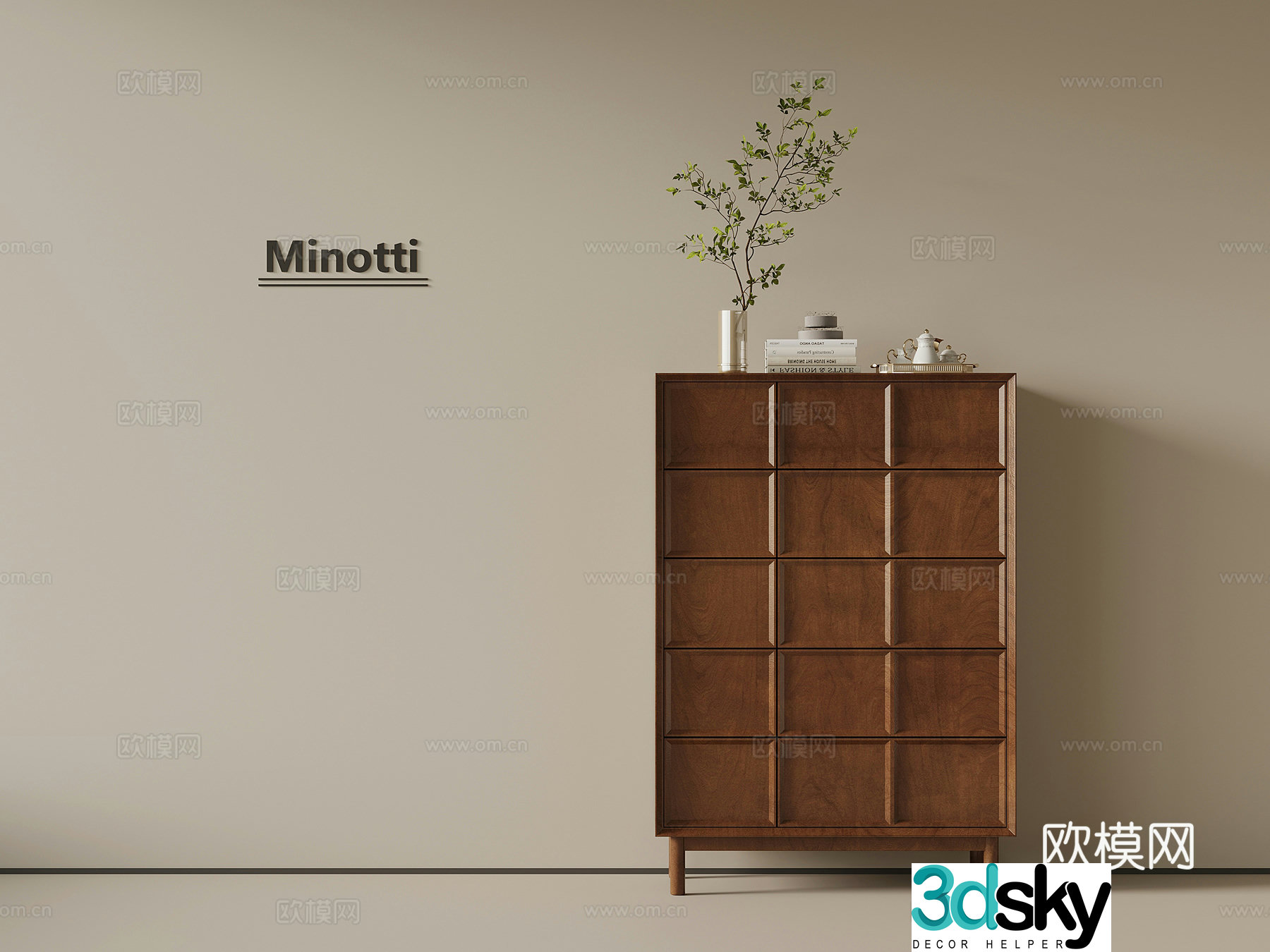 Middle-aged side cabinet chest of drawers storage cabinet storage cabinet 3D model