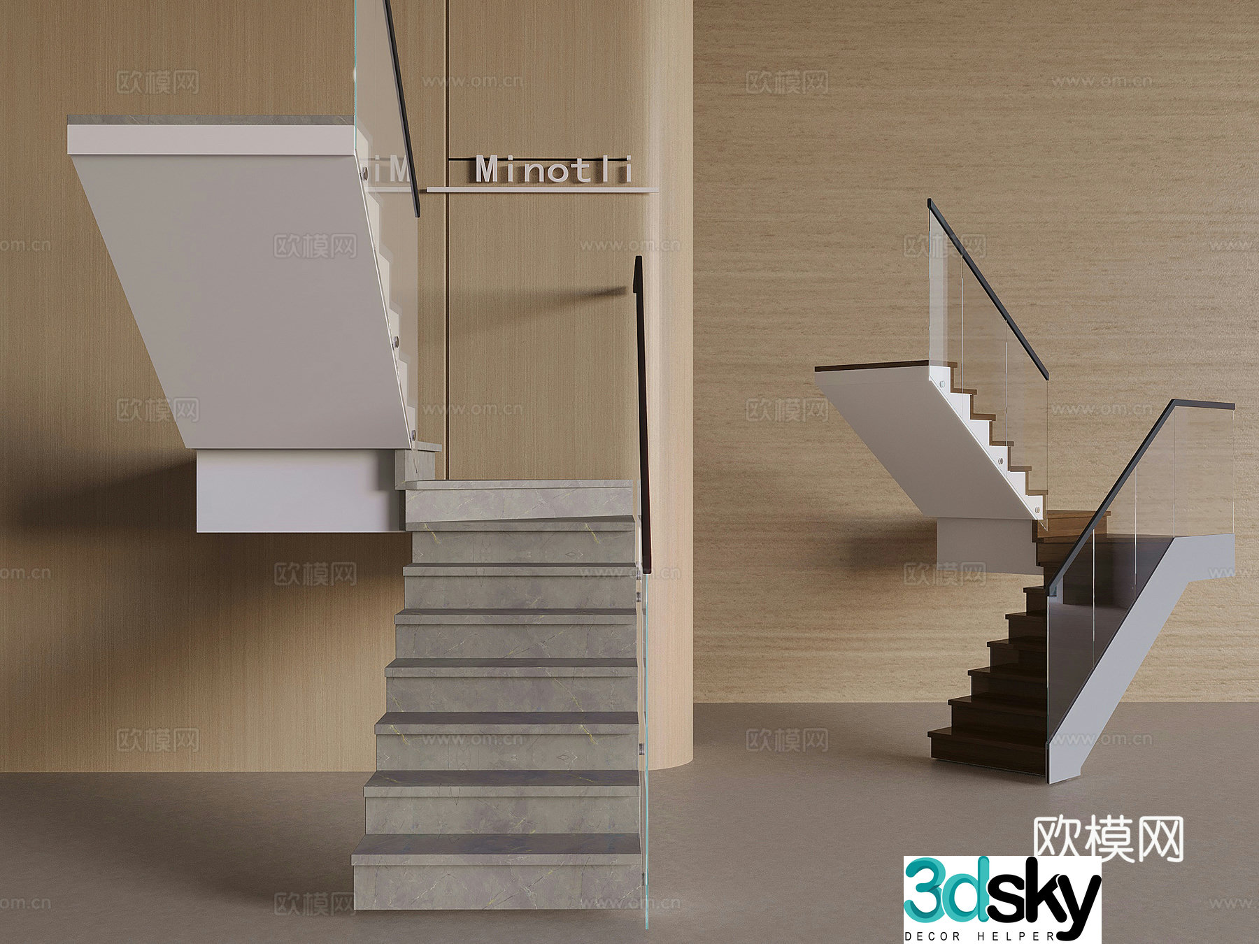 Stairs Glass Railing Stairs 3D Model