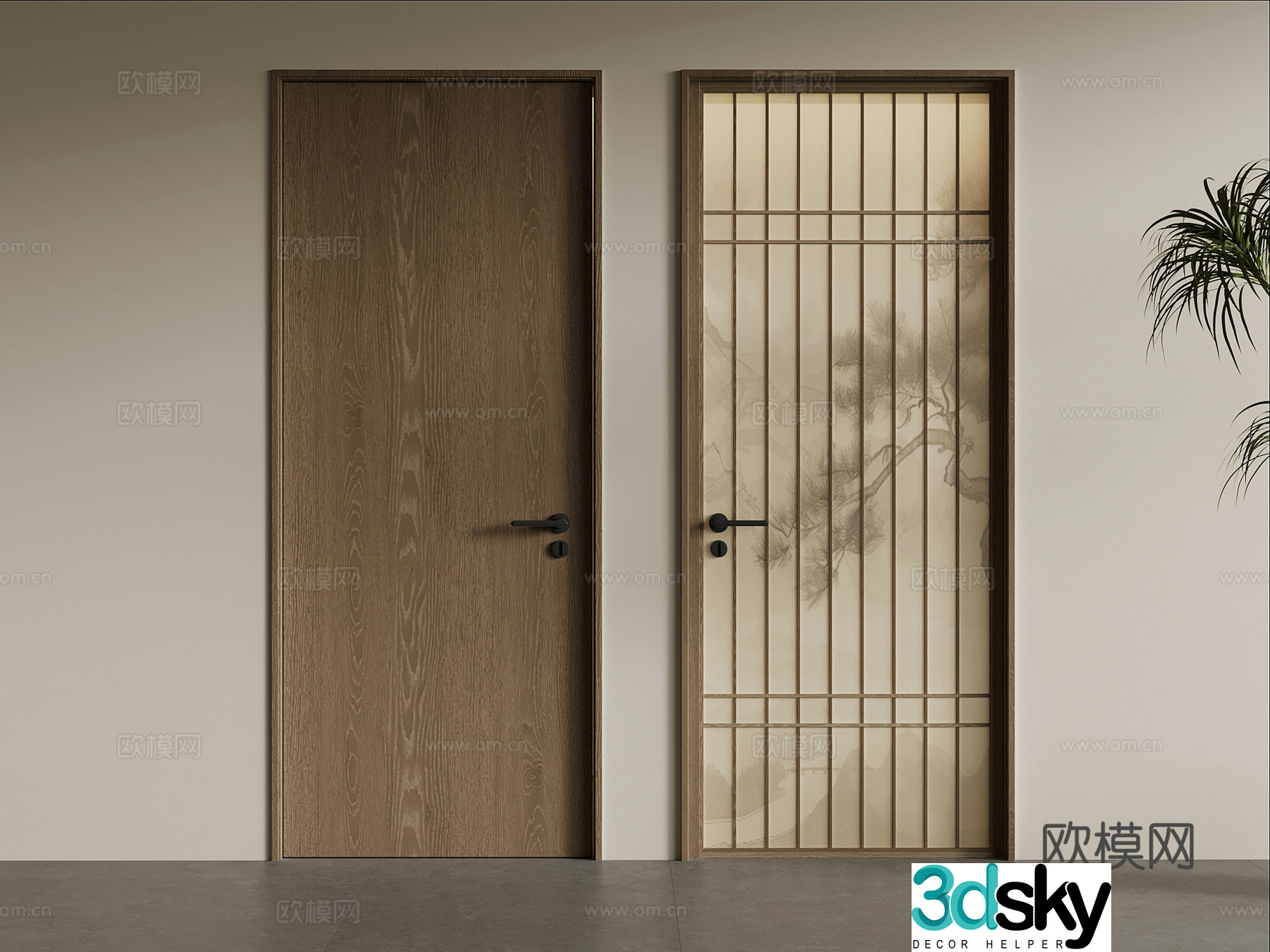 08 Single-open door Song style single-open door Glass door Bedroom door 3D model