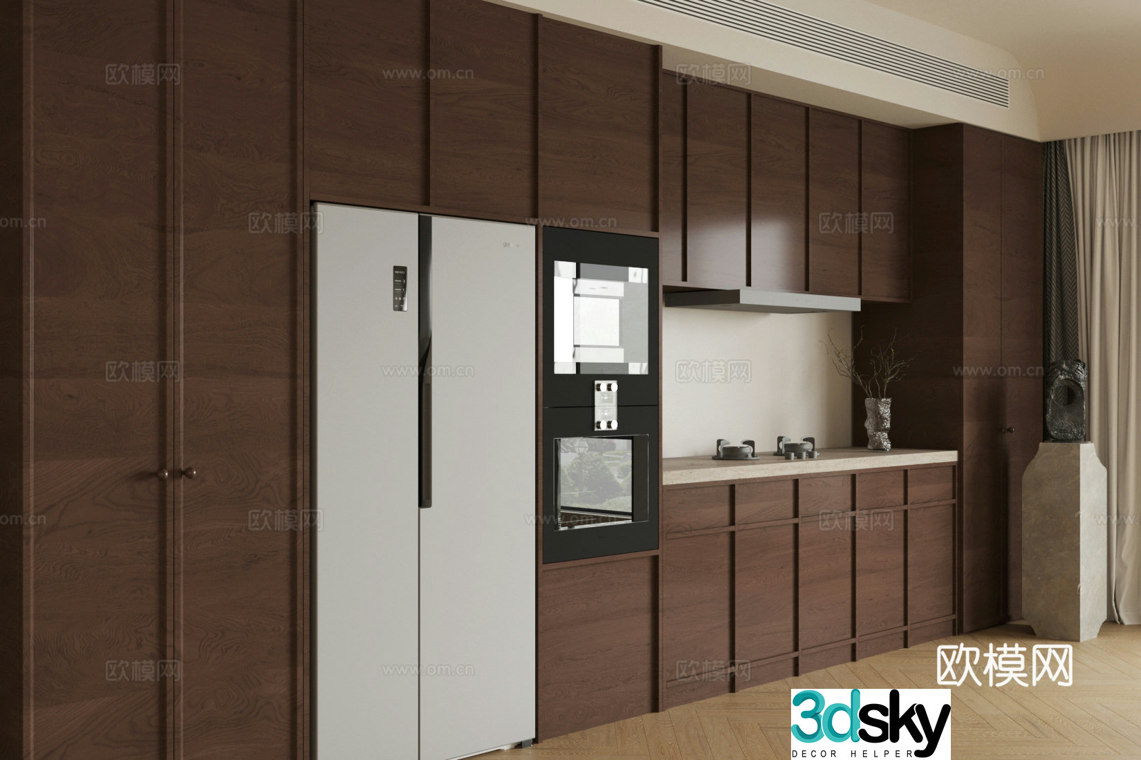 Medium style log sideboard refrigerator and oven cabinet finished cabinet gas stove gas stove refrigerator cabinet 3D model