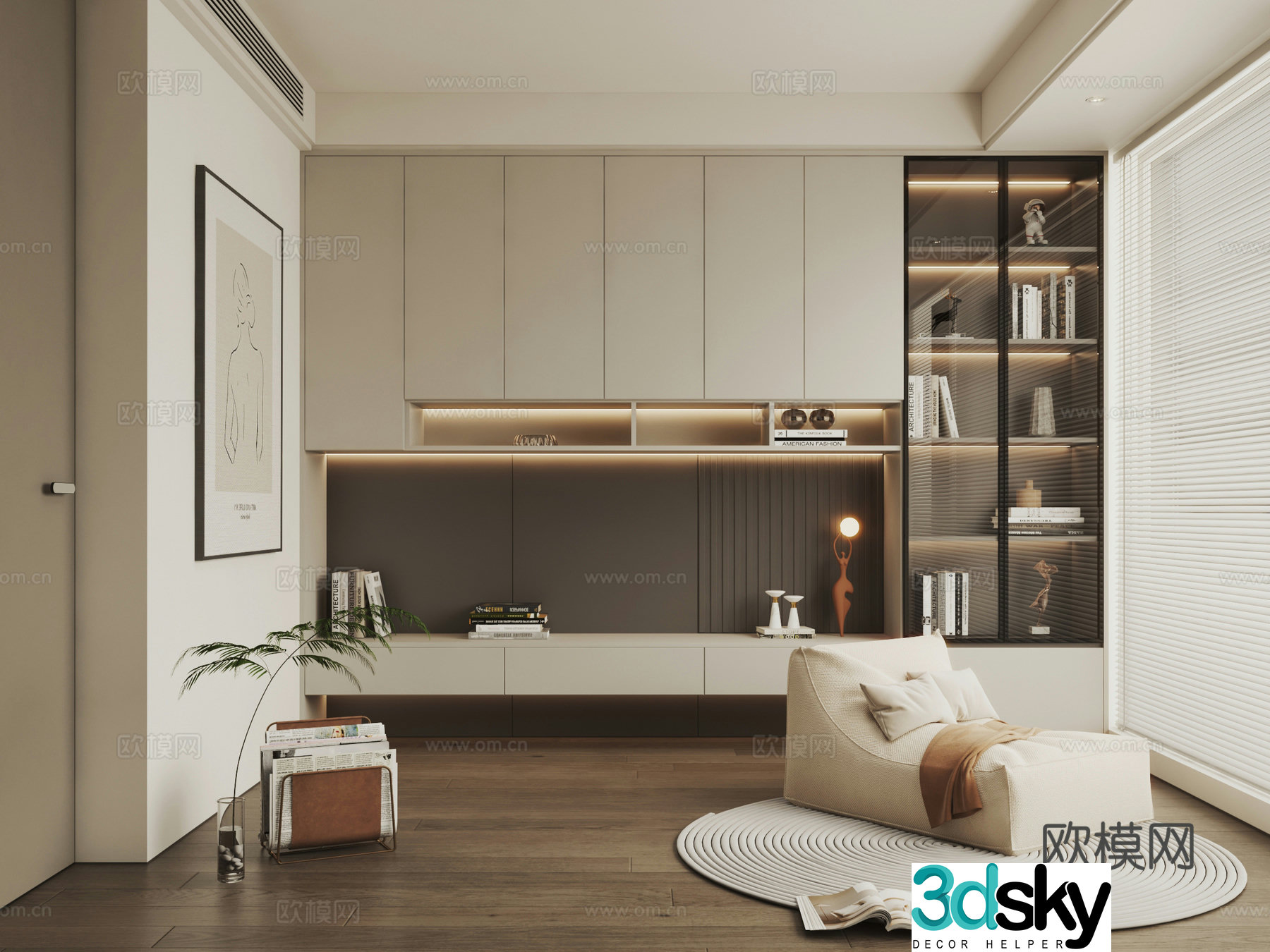 Modern decorative cabinet bookcase sideboard sideboard 3D model