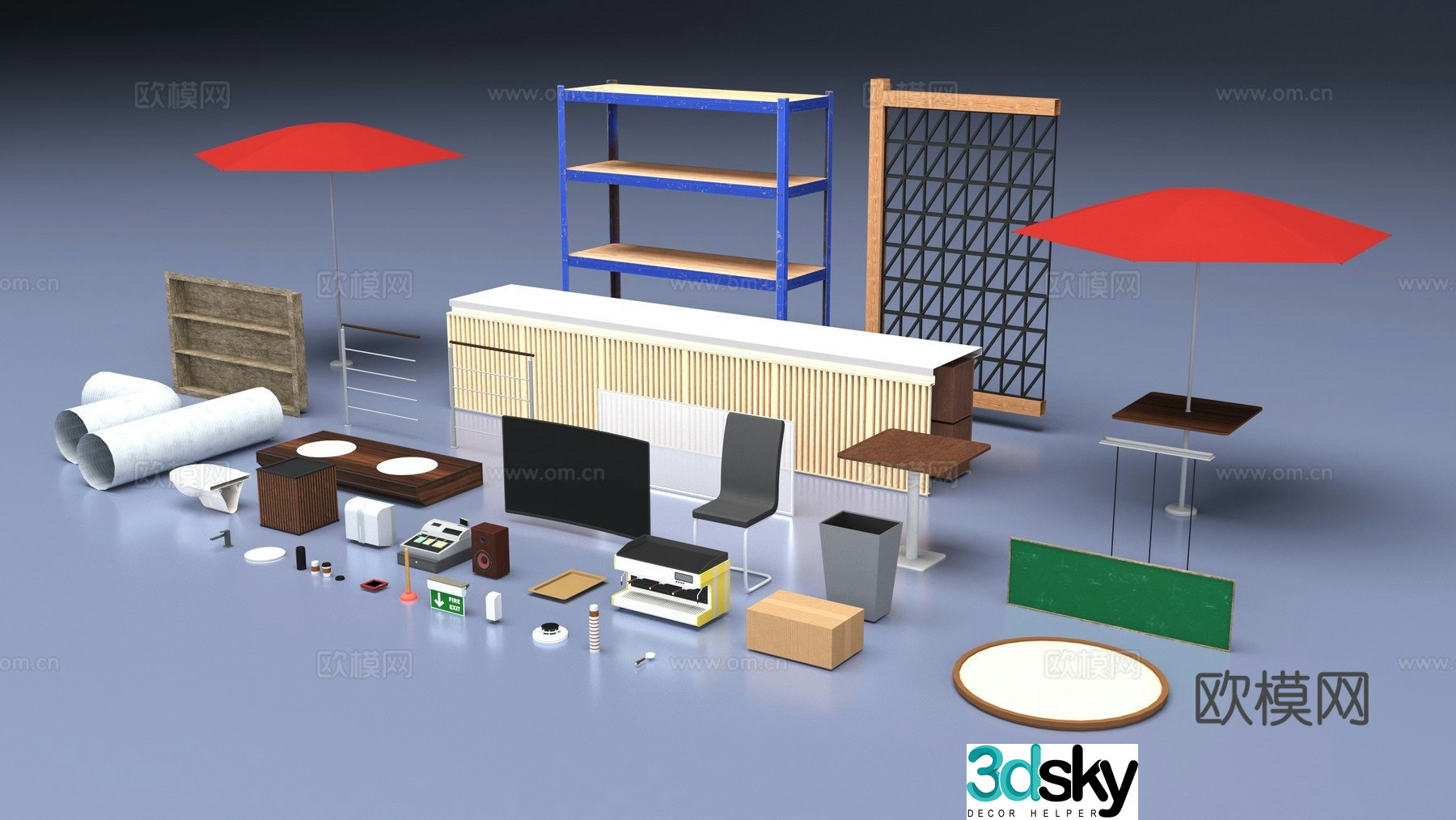 Cafe furniture items 3d model