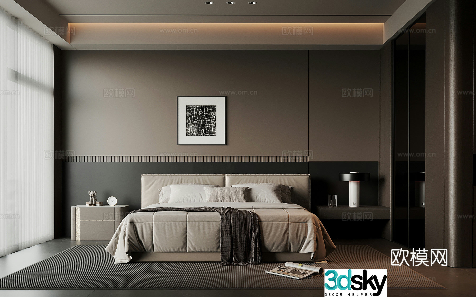 Modern Italian bedroom Double bed Wardrobe 3d model