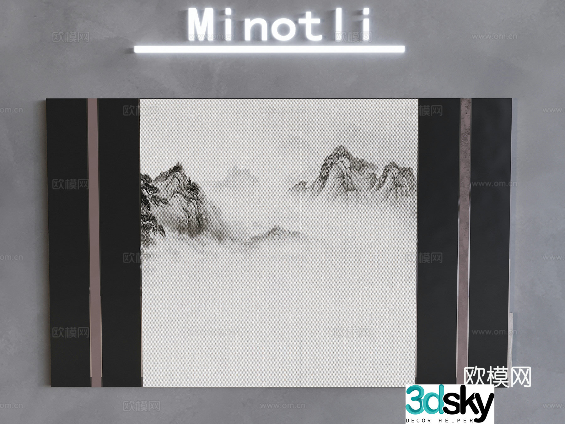 Ink and wash background wall 3d model