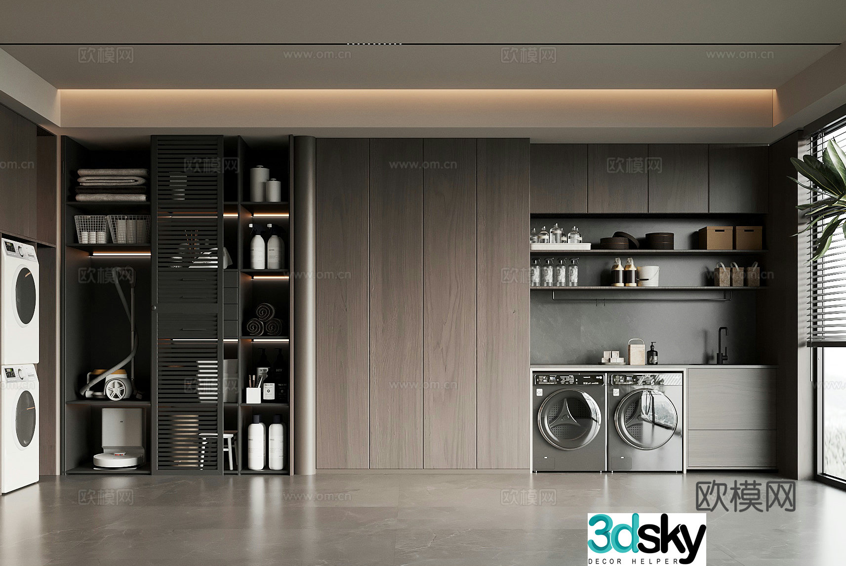 Modern laundry room washing machine cabinet 3d model