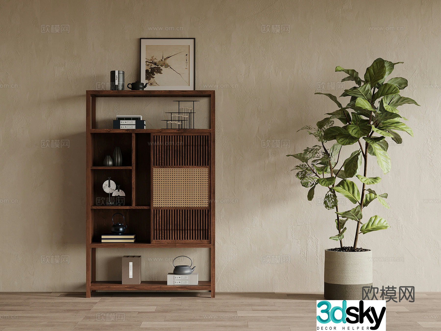 New Chinese style bookcase storage cabinet 3d model