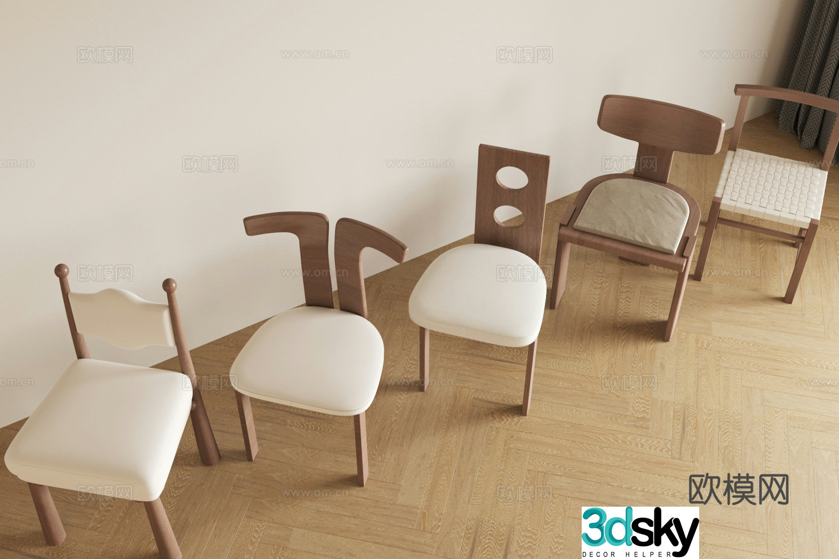 Modern dining chair Solid wood single chair Postmodern chair Wasabi chair Retro style single chair Dining chair 3d model