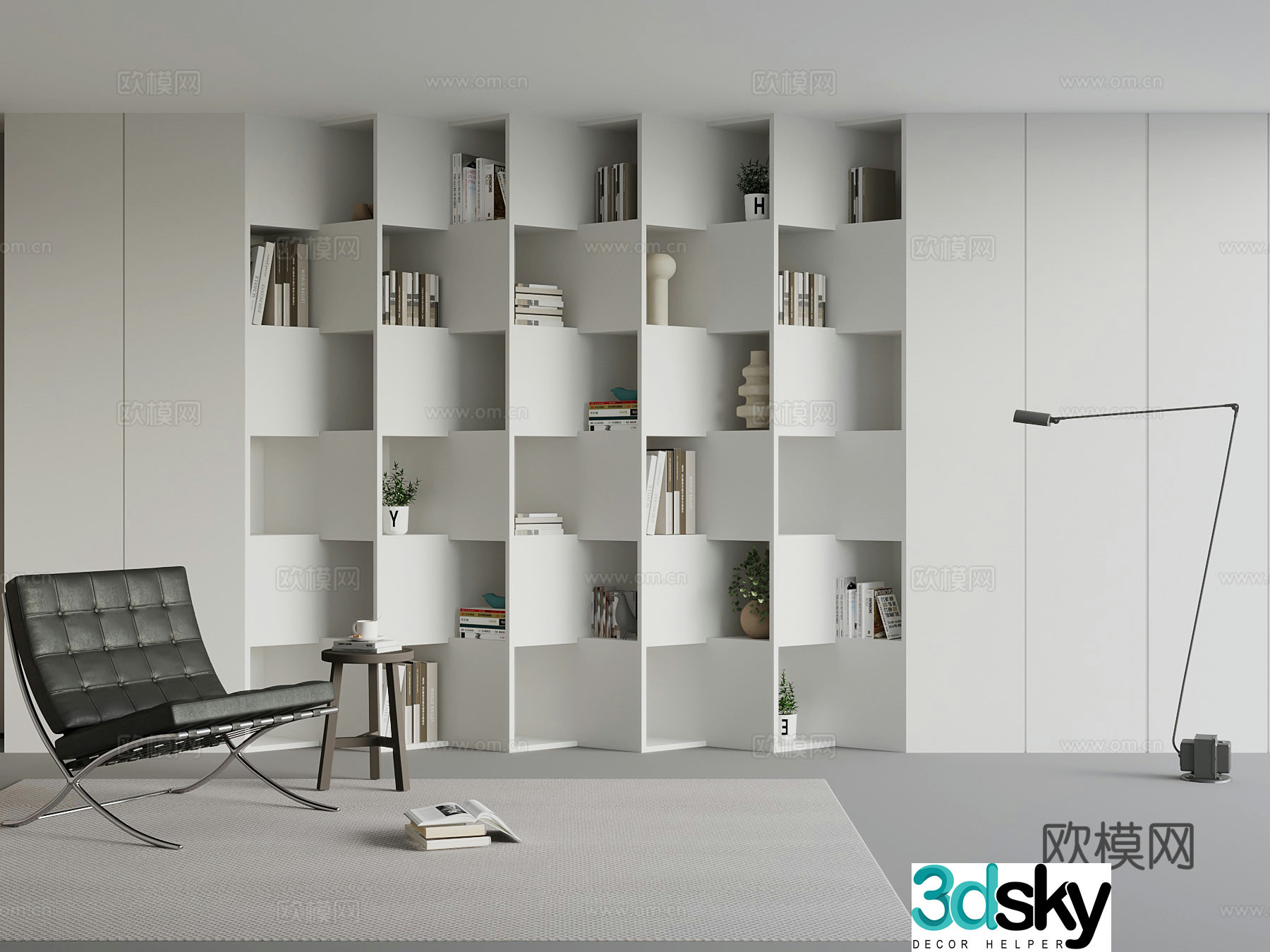 Modern bookcase leisure chair 3d model