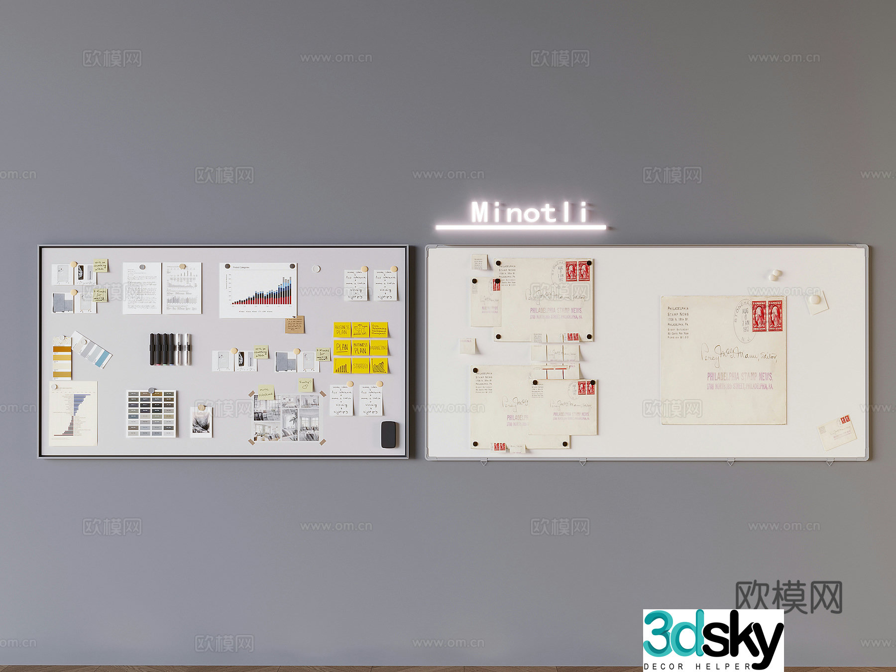 Office whiteboard message board Display board Mobile whiteboard Magnetic writing board sticky notes Conference whiteboard 3D model