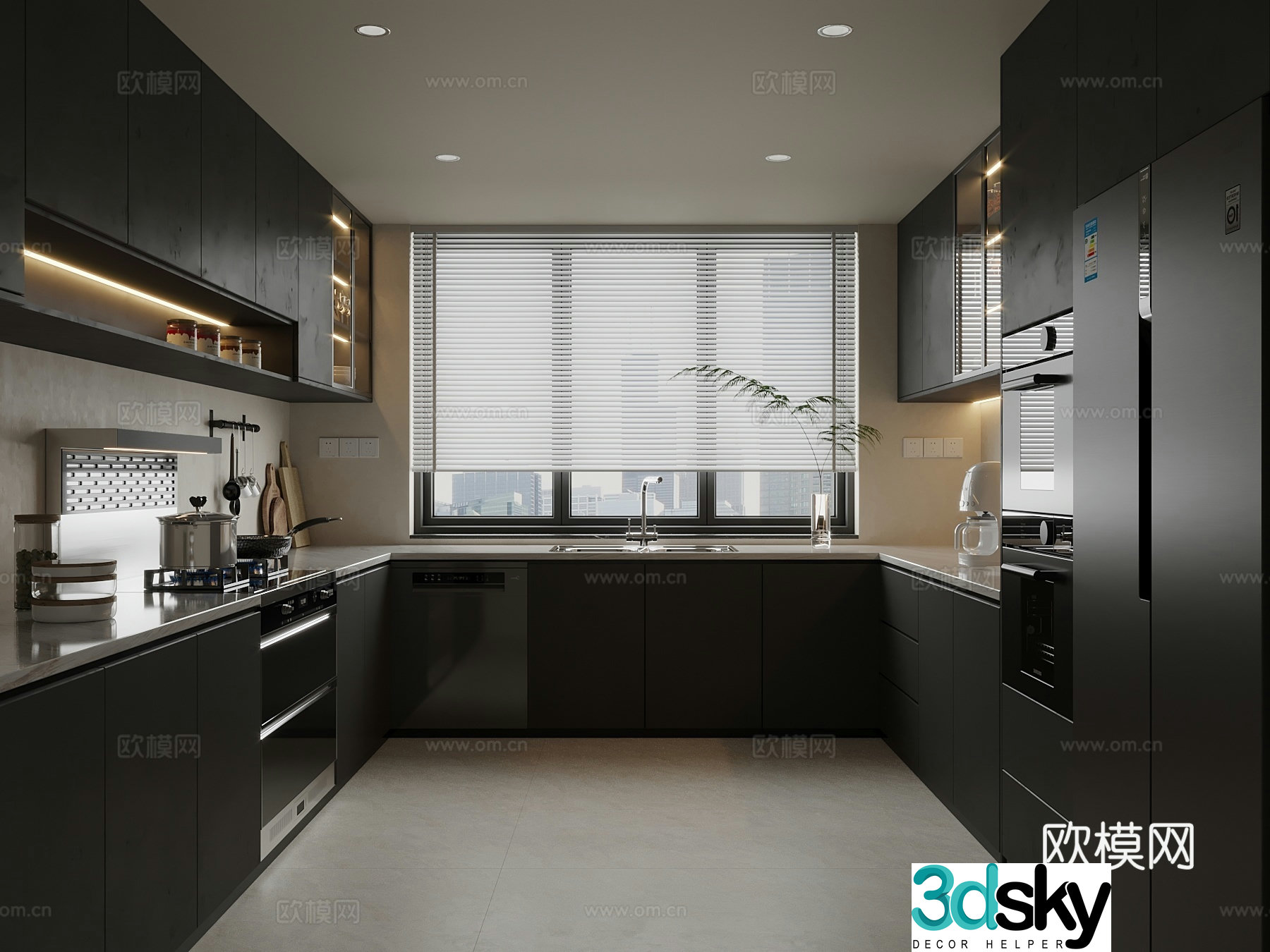 Modern Italian kitchen integrated manufacturing dishwasher refrigerator 3d model