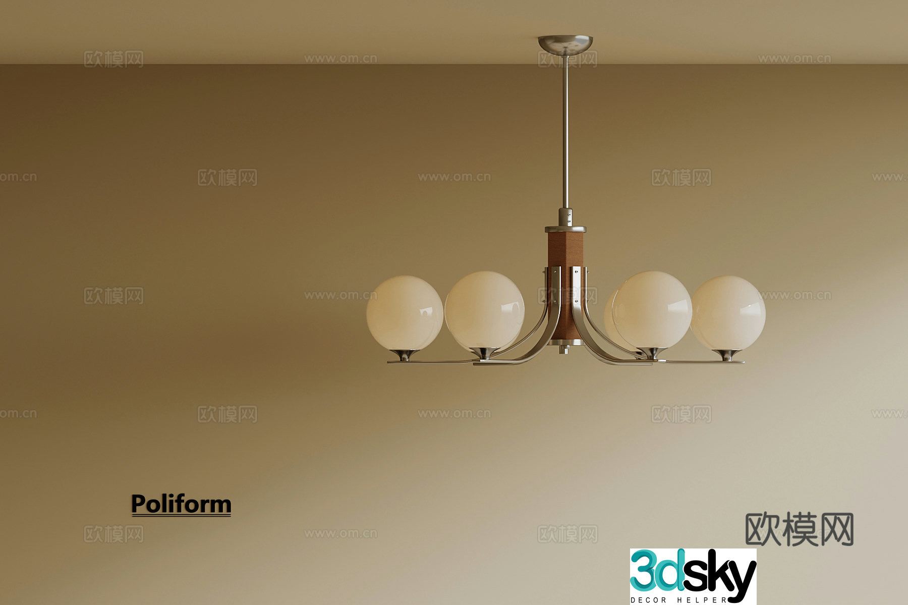 Medium style multi-head chandelier 3d model