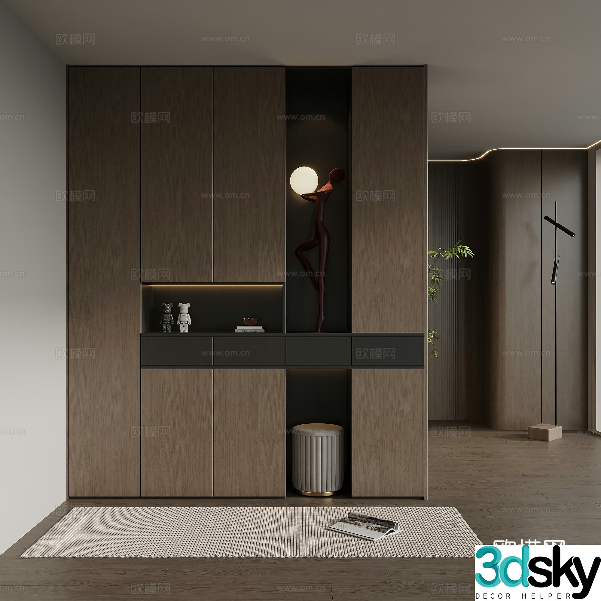 Italian minimalist porch cabinet door-entry shoe cabinet porch background 3D model