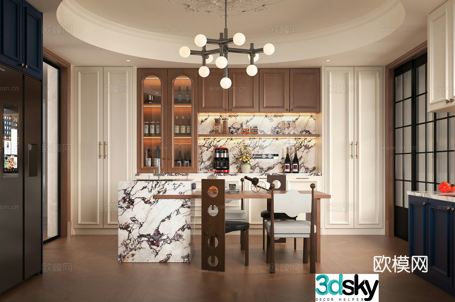 French retro western kitchen kitchen medieval Nanyang kitchen restaurant French medieval island dining table French complex 3D model