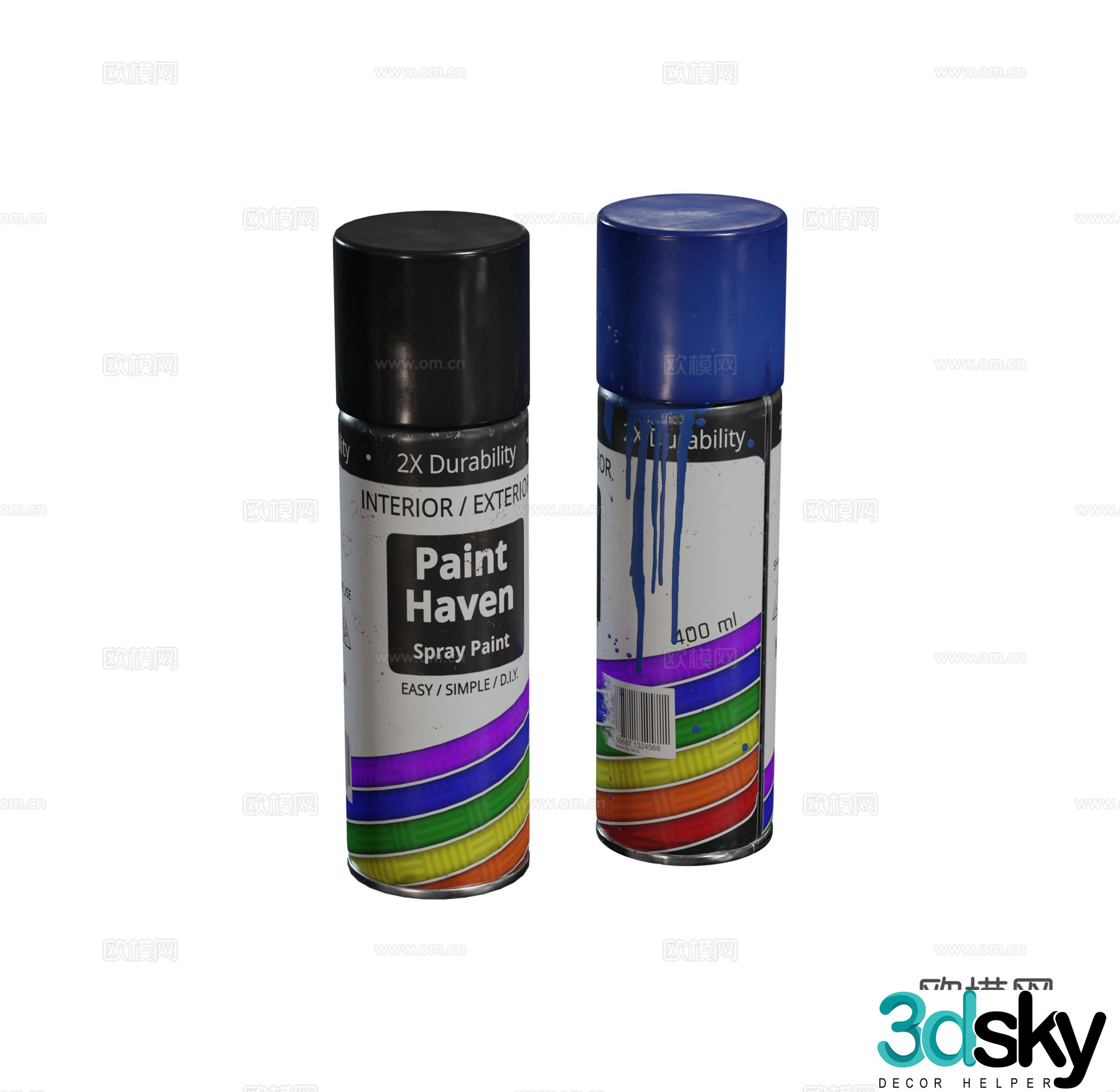Modern graffiti bottle spray paint bottle paint pigment bottle can spray painting combination 3d model