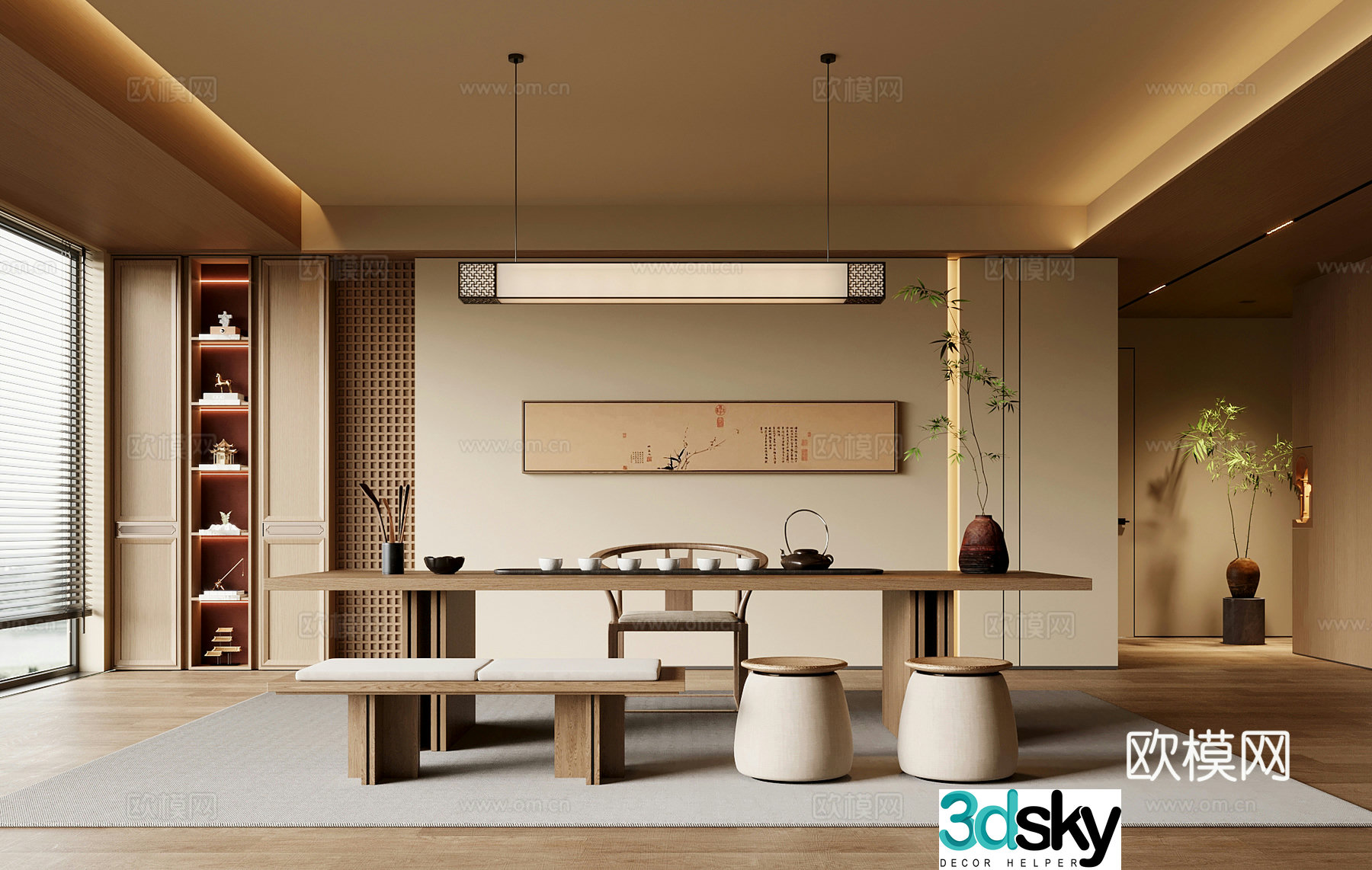 13 tea room Song style tea room tea table and chair combination tea table tea set 3D model