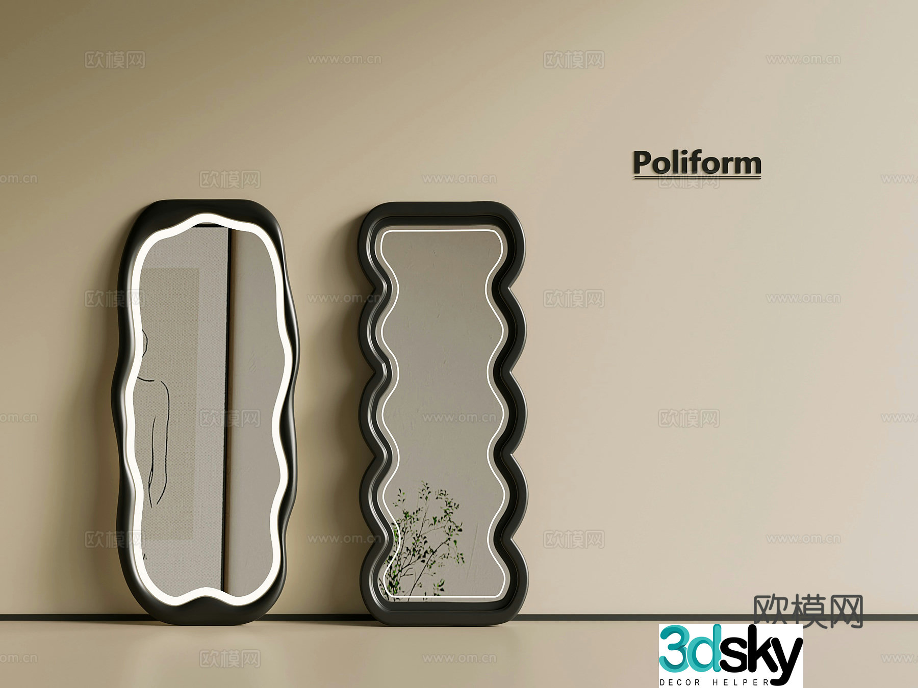 Mirror French retro style floor-standing mirror dressing mirror 3d model