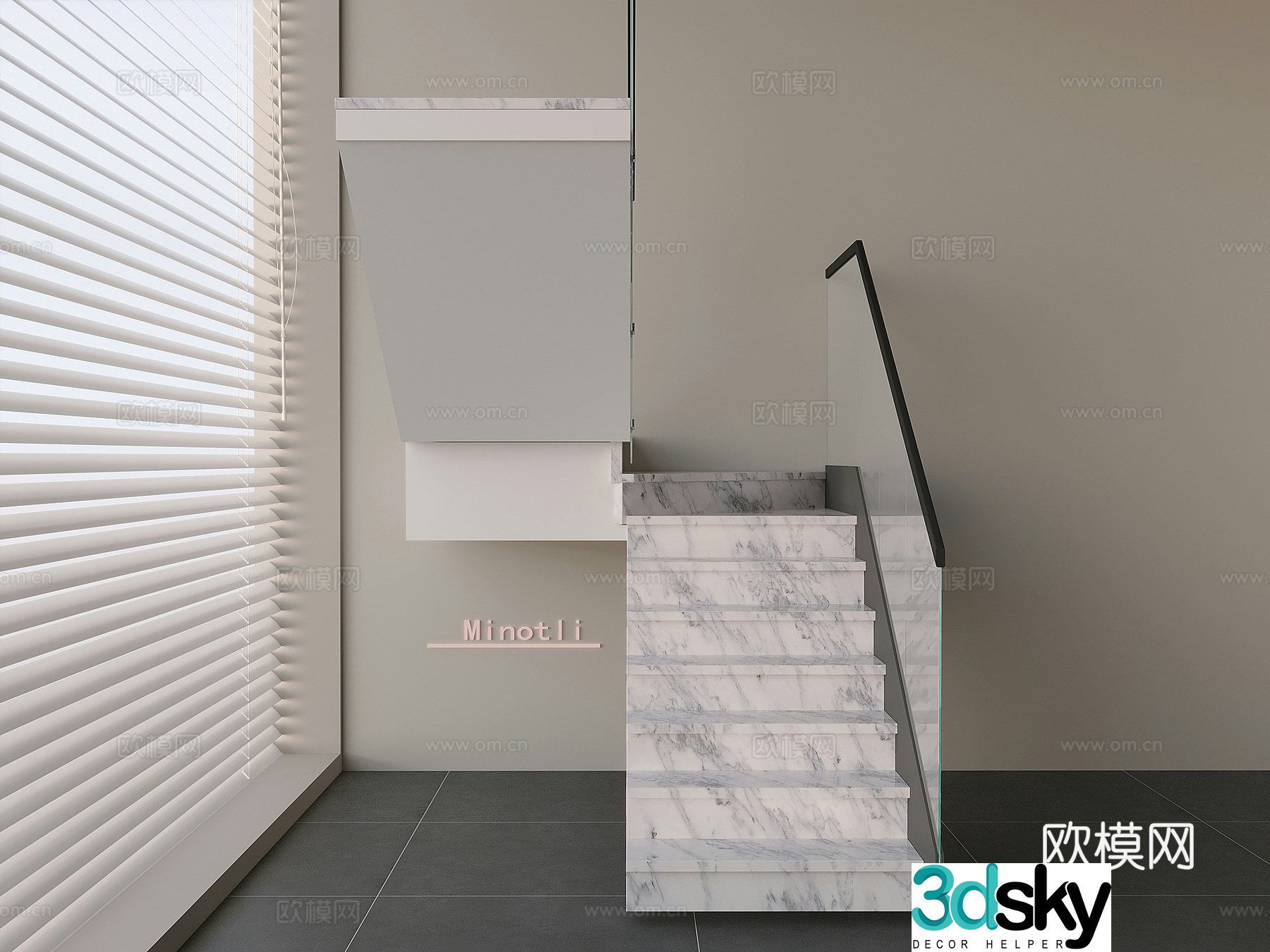 Stairs Glass Railing Stairs 3D Model