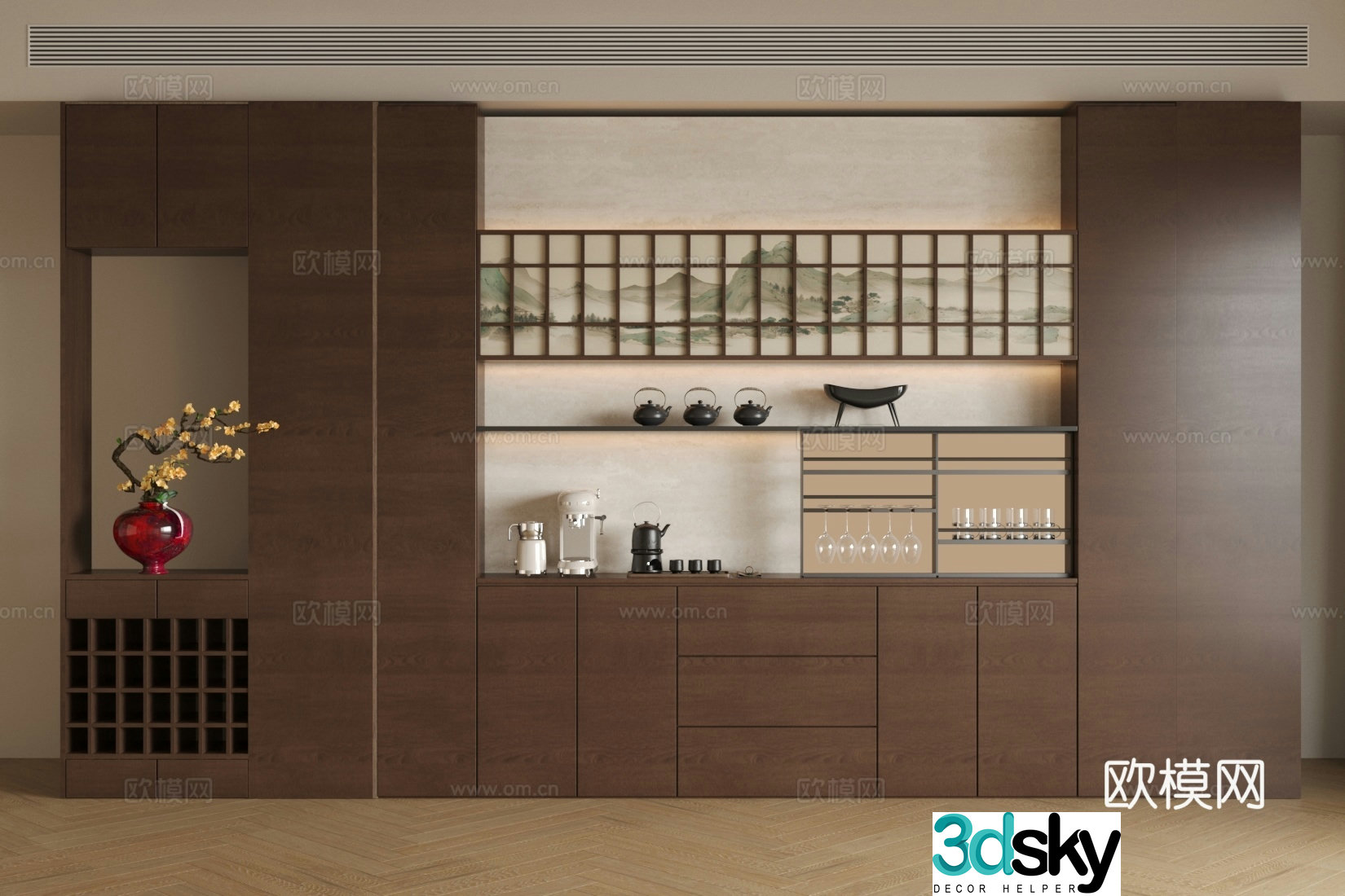 Medium retro sideboard Medium style sideboard Wine sideboard Refrigerator sideboard Tea cabinet 3D model