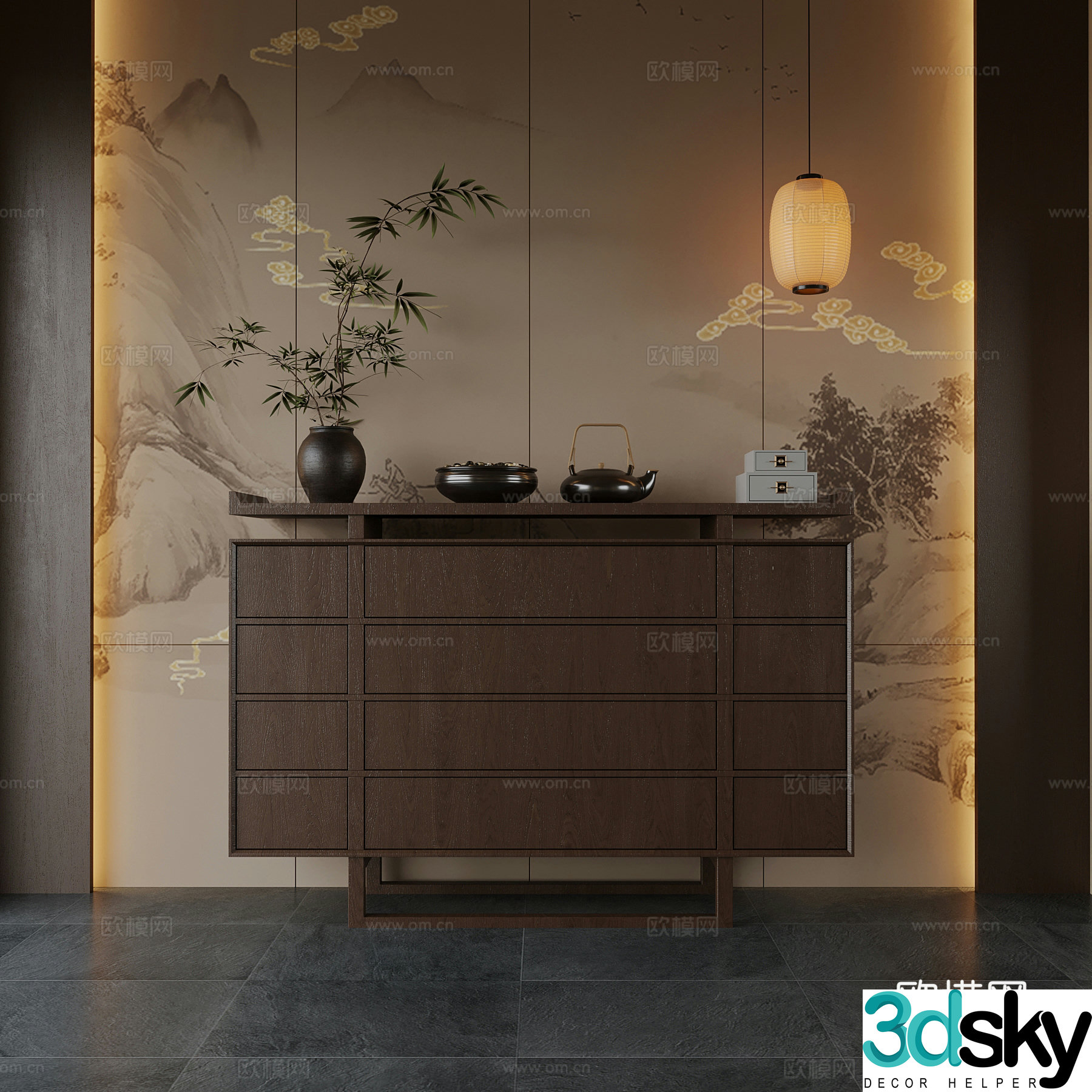 New Chinese style entrance cabinet side cabinet decorative cabinet 3D model