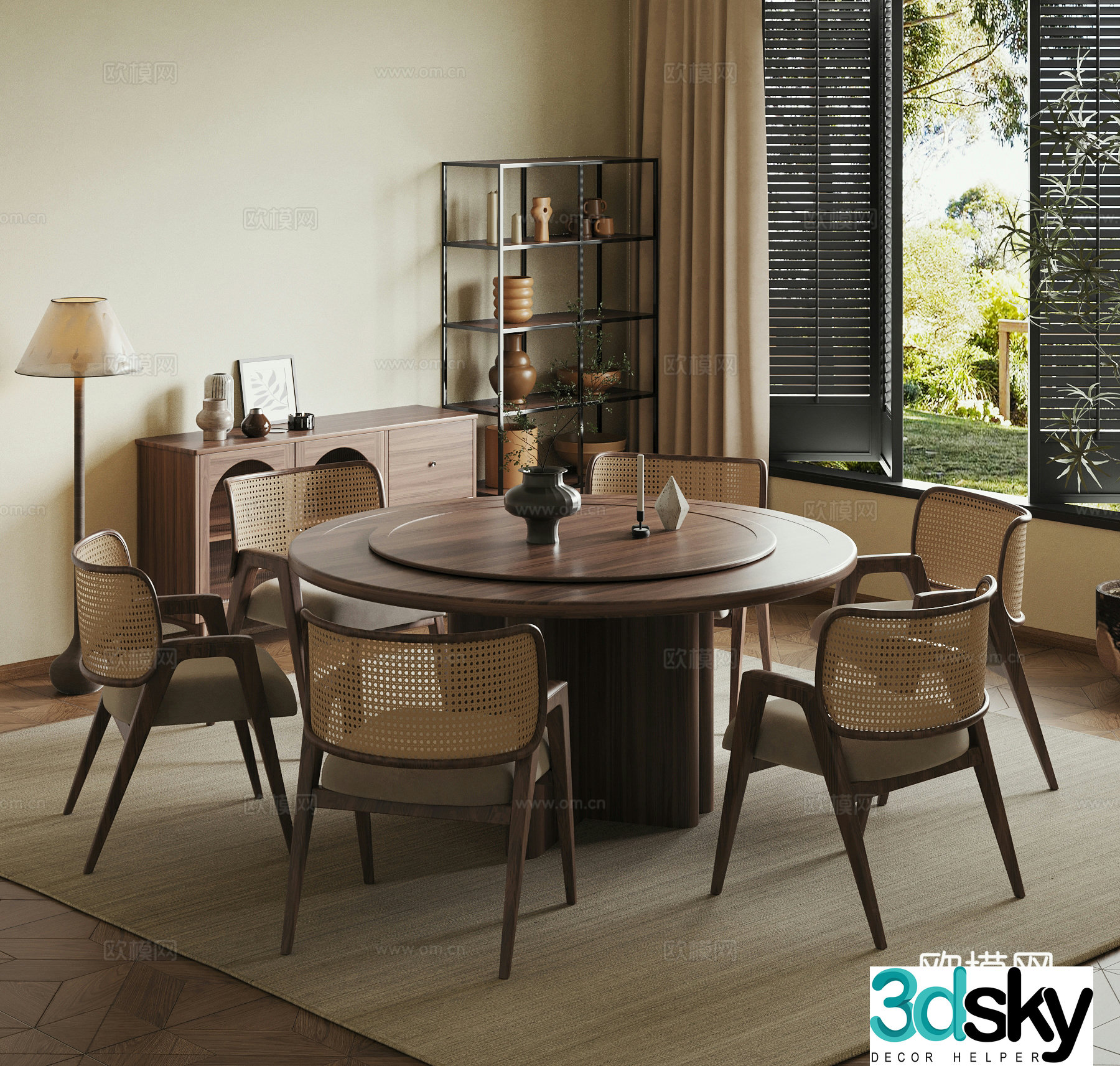 Jijifeng Restaurant Dining table and chairs Side cabinet Floor lamp 3D model