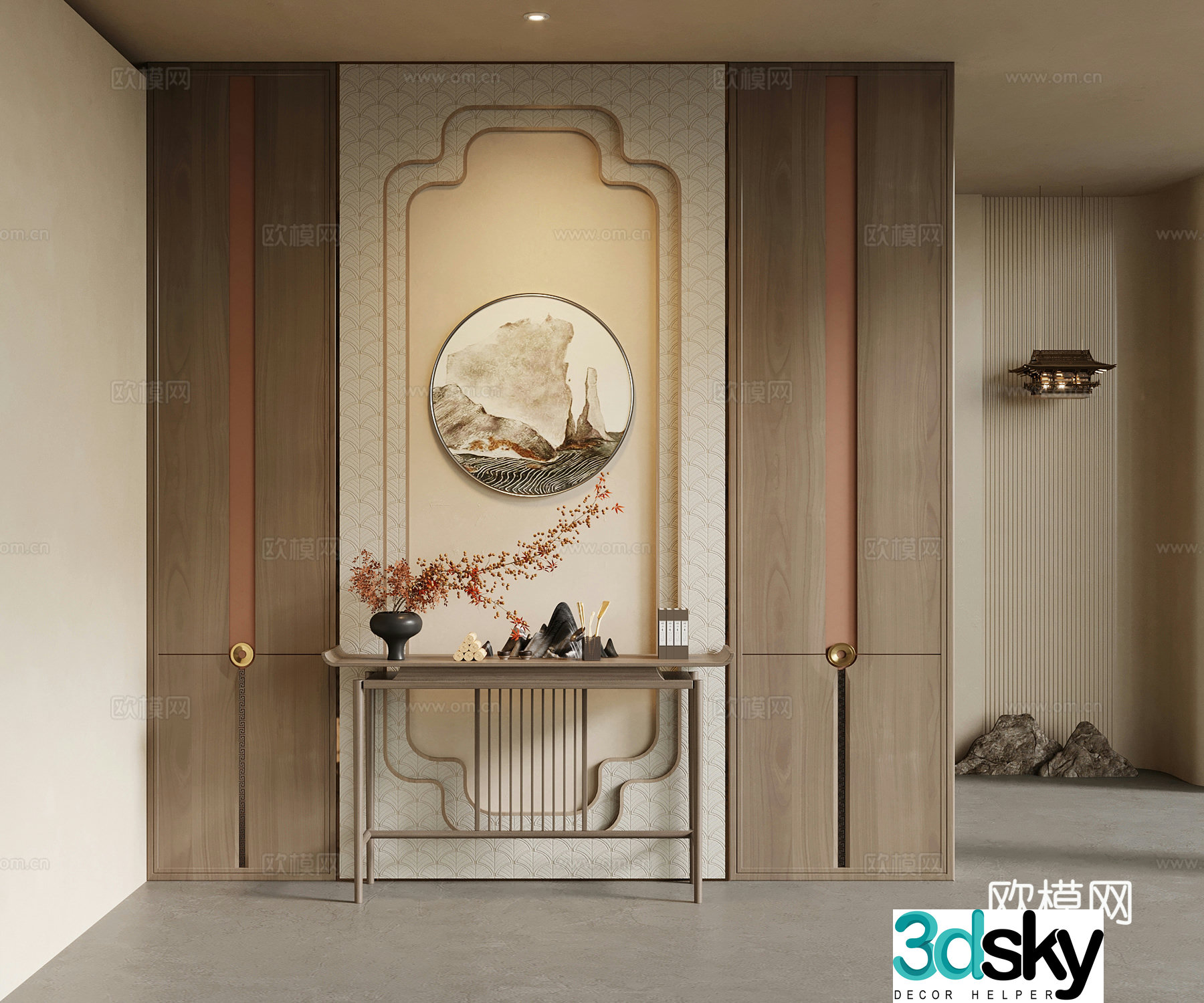Porch new Chinese style porch porch background wall end view cabinet decorative painting 3D model