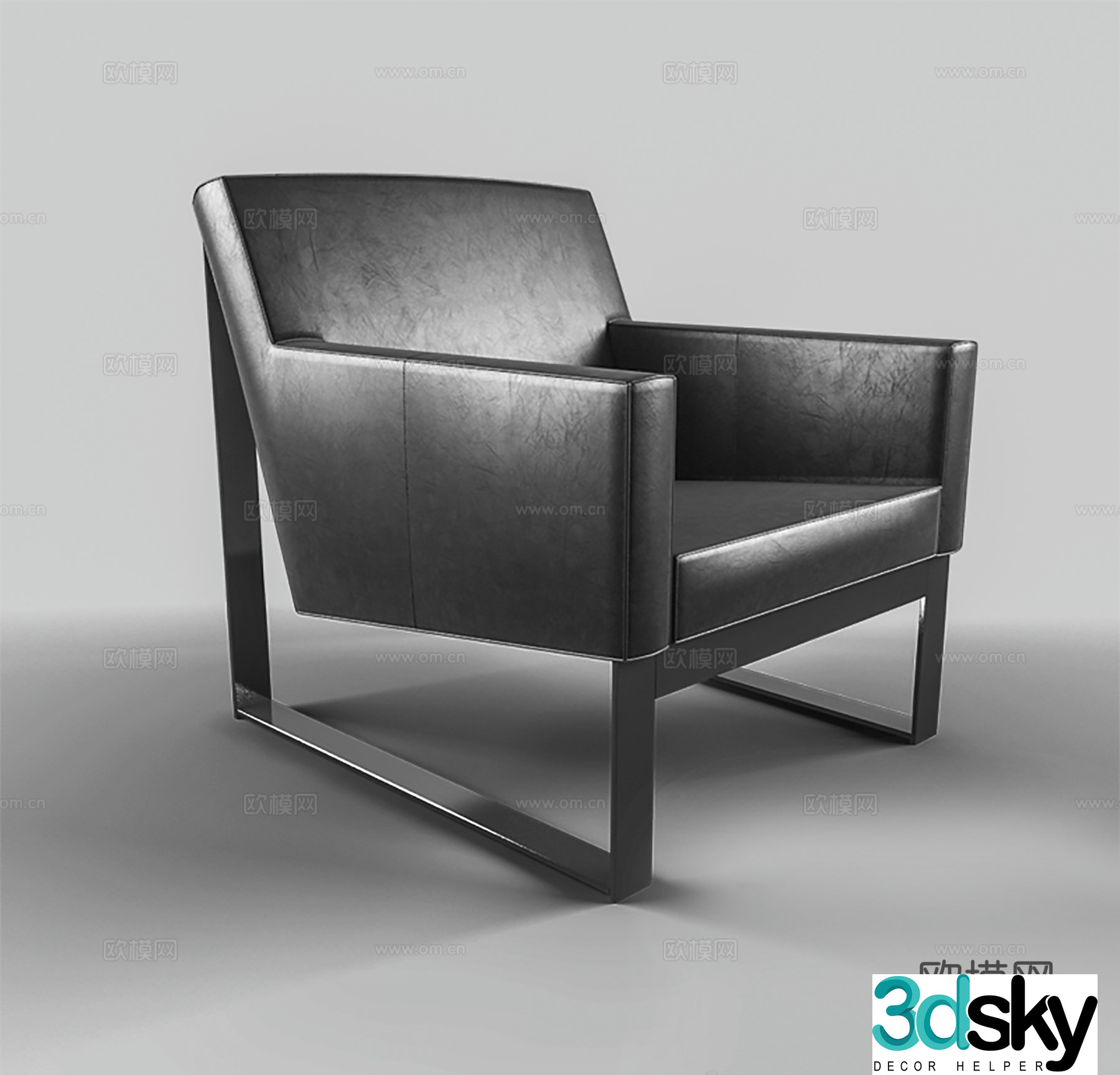 Modern casual chair Black leather chair Dining chair Single chair 3d model