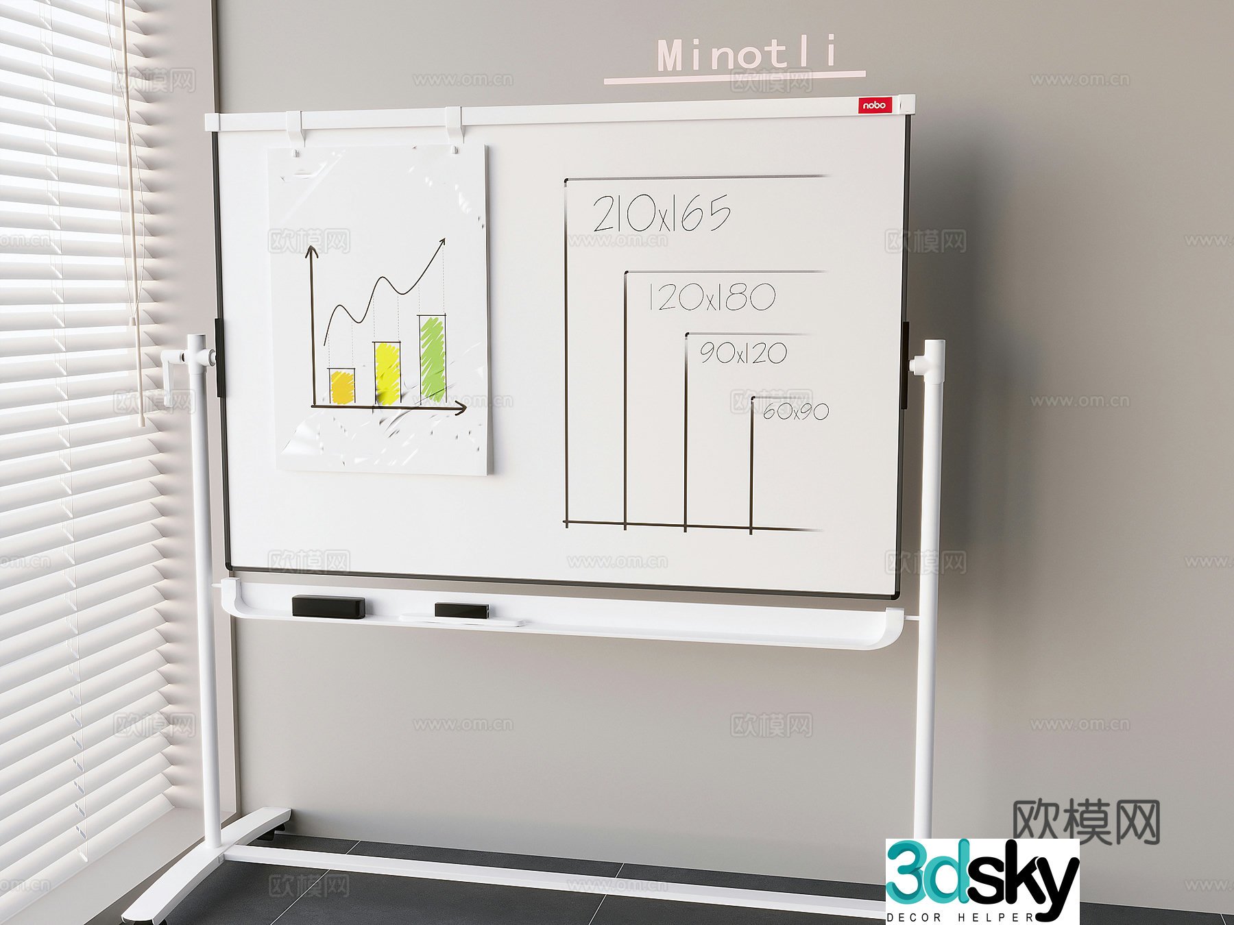 Office whiteboard message board Display board Mobile whiteboard Magnetic writing board sticky notes Conference whiteboard 3D model