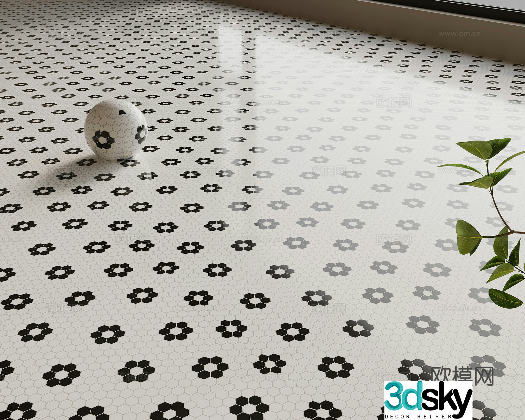 15 French floor tiles Small flower floor tiles 3D model