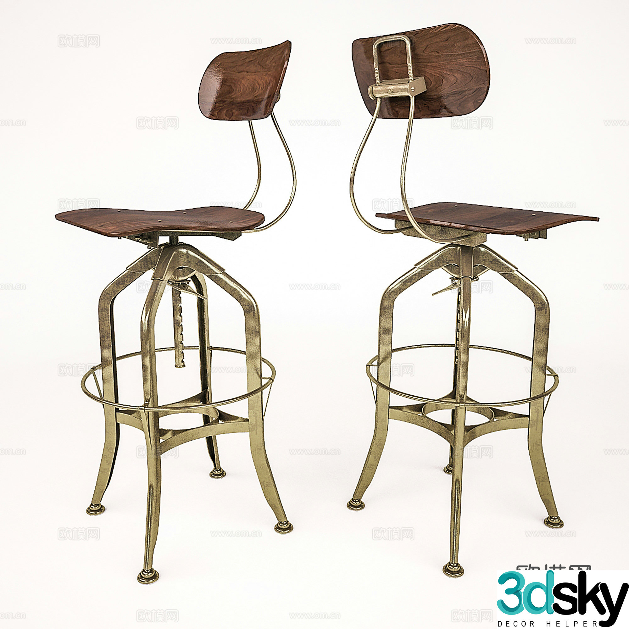Industrial style bar chair Wrought art bar chair Cafe restaurant bar chair 3D model