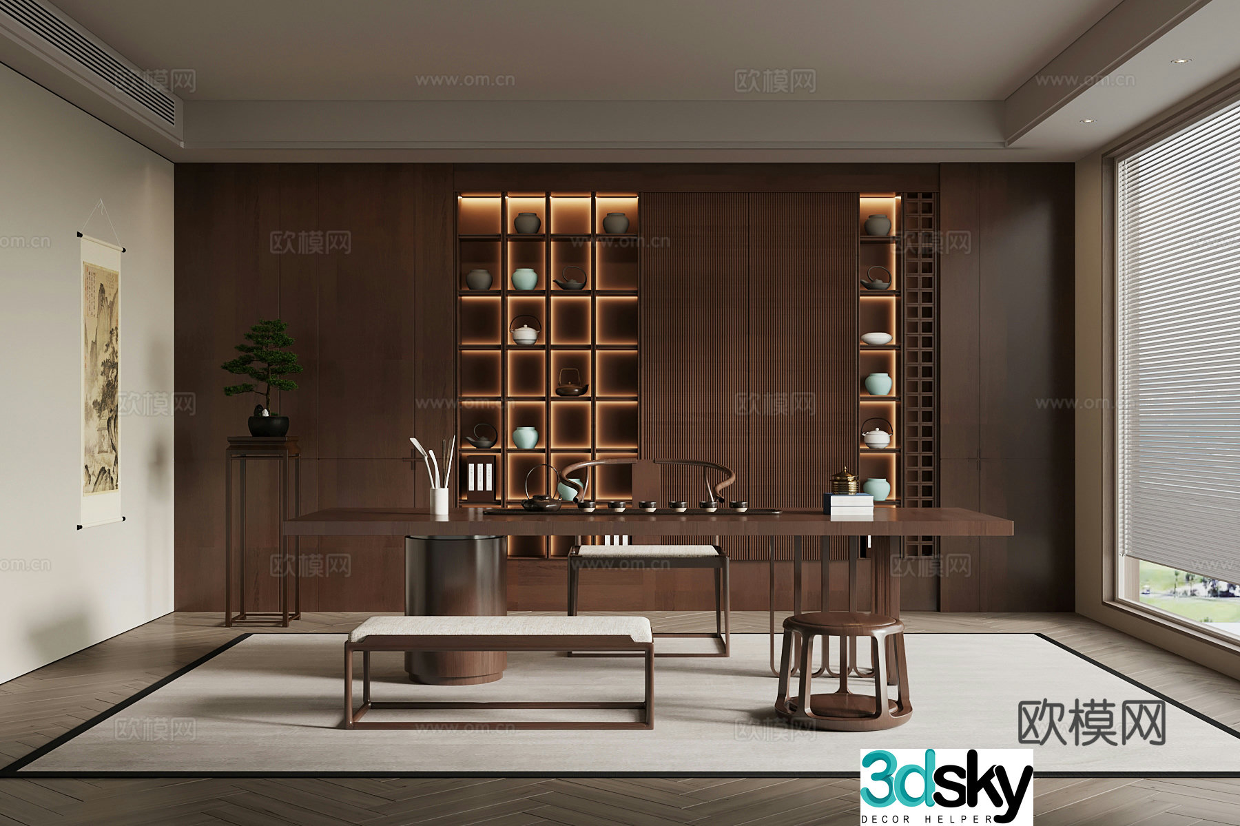 Tea room New Chinese style tea room Tea table and chair Tea cabinet 3D model