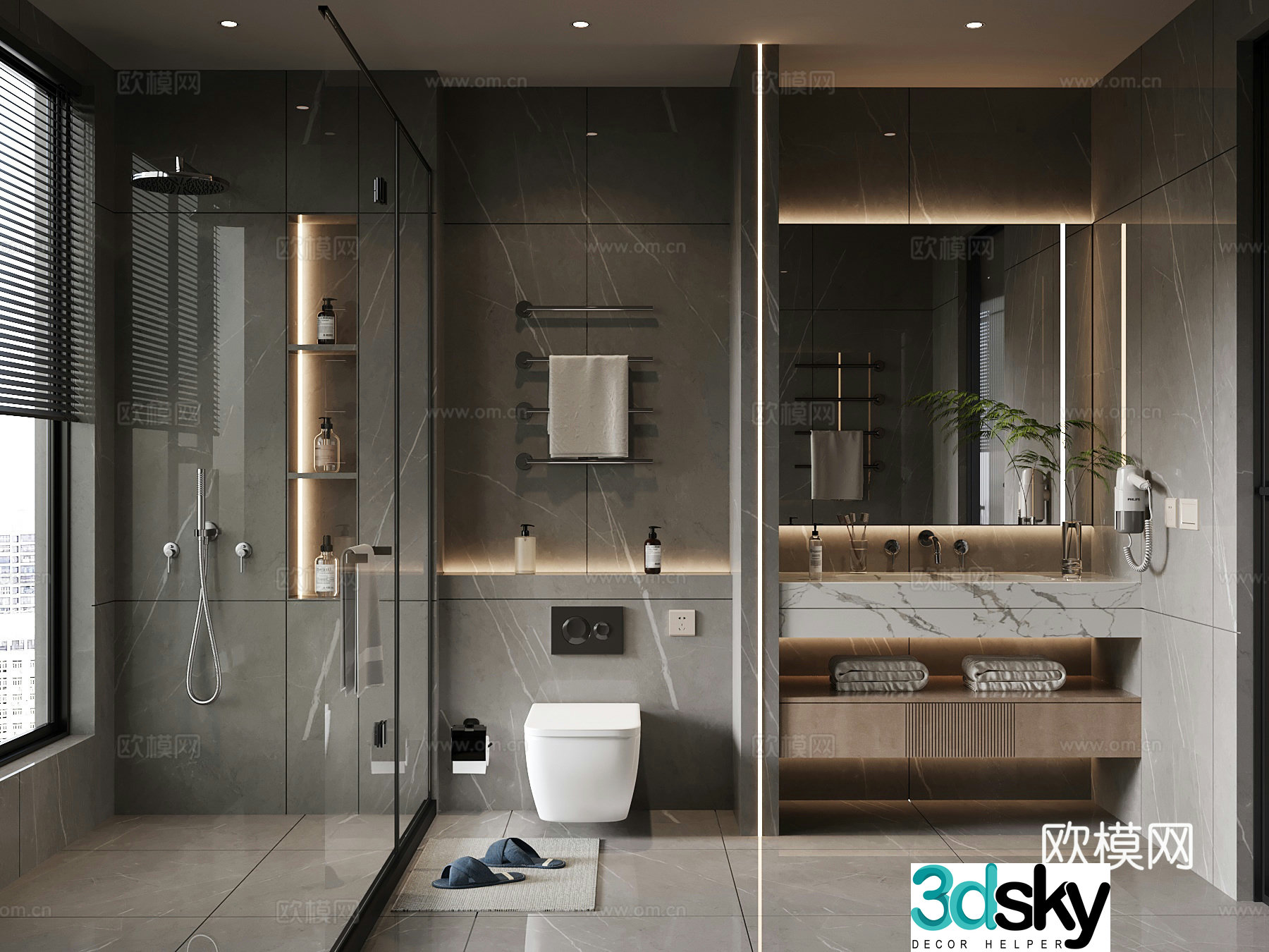Modern Italian bathroom bathroom cabinet toilet shower room 3d model