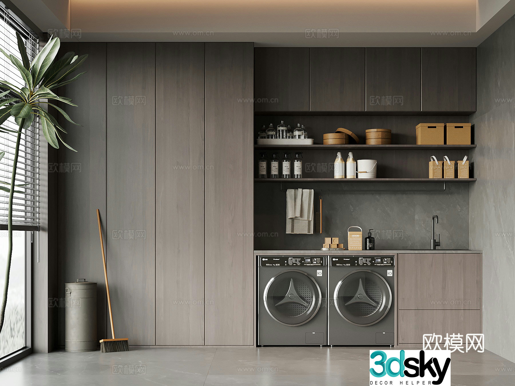 Modern laundry room washing machine cabinet 3d model