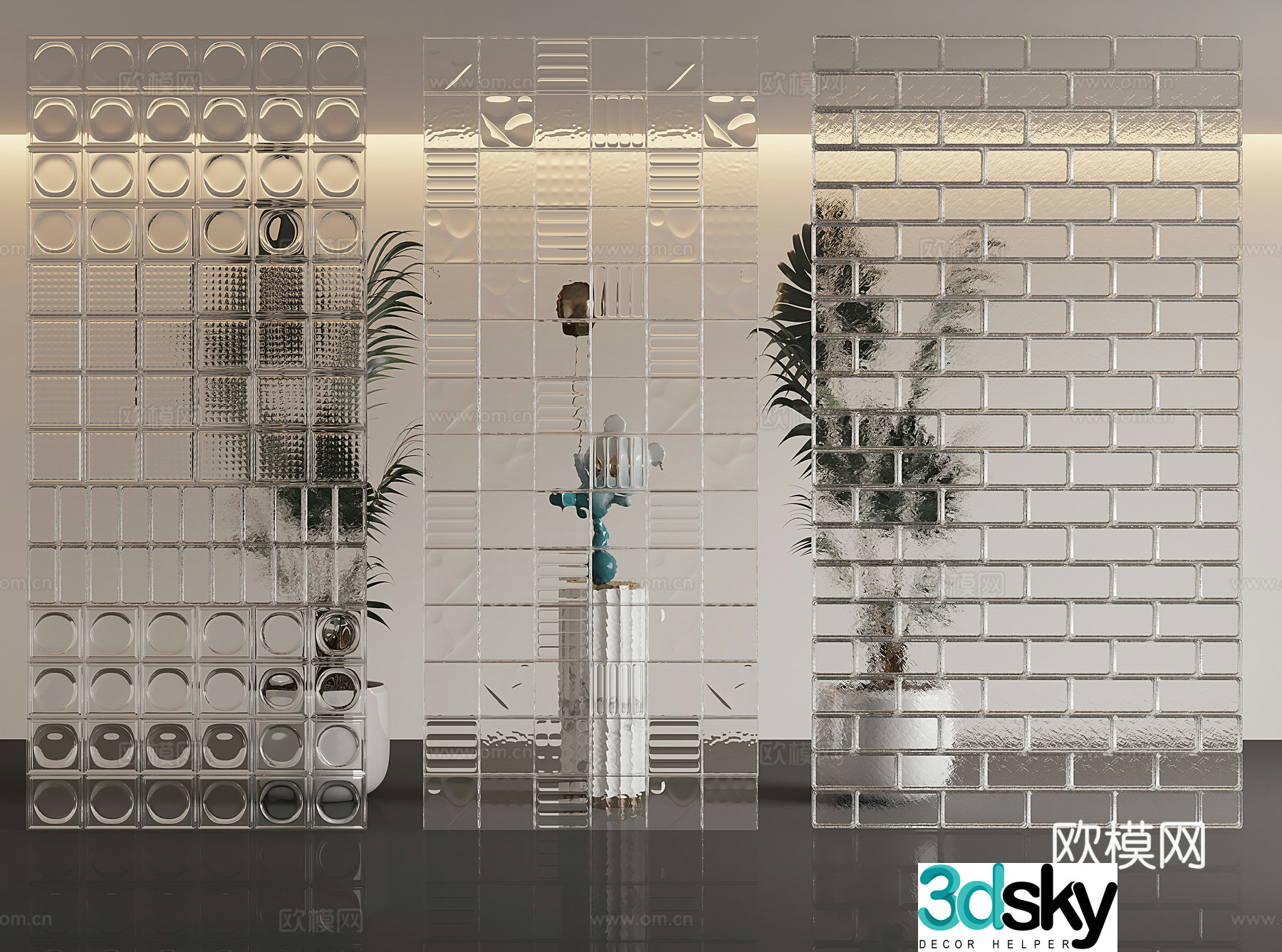 Modern glass partition screen Changhong glass 3d model