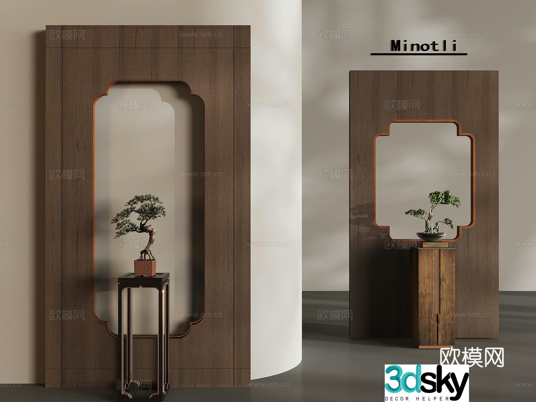 New Chinese style partition 3D model of entrance partition