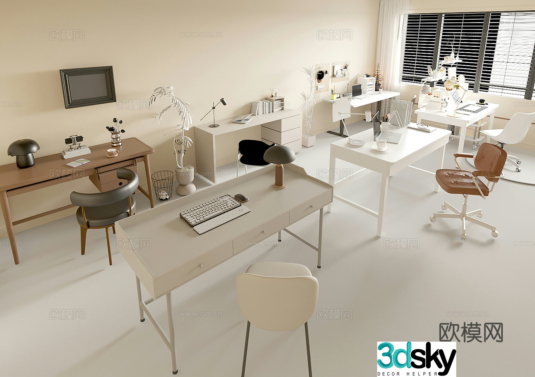 Modern study table Modern desk Writing desk Computer desk Workbench 3D model