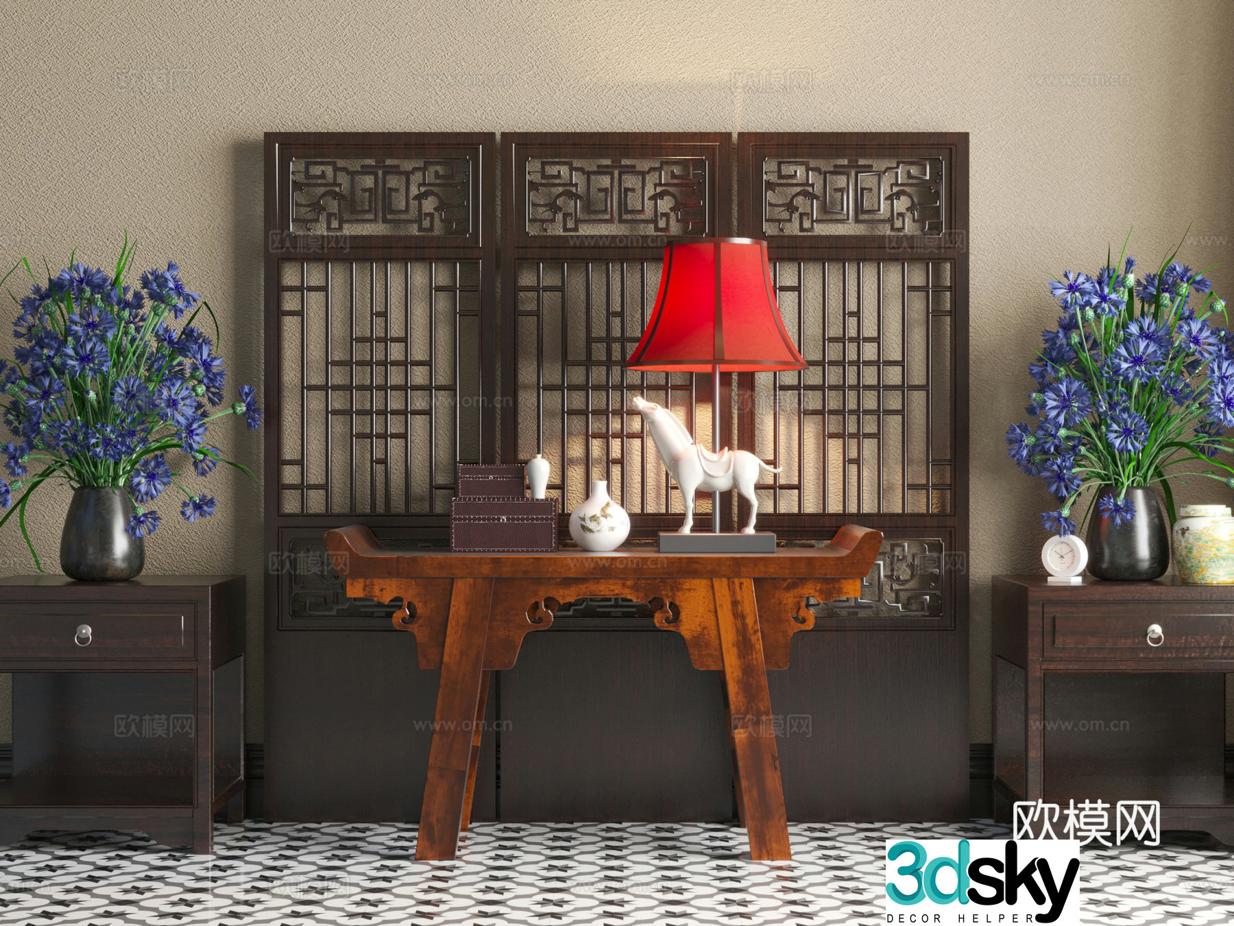 New Chinese style porch background 3D model