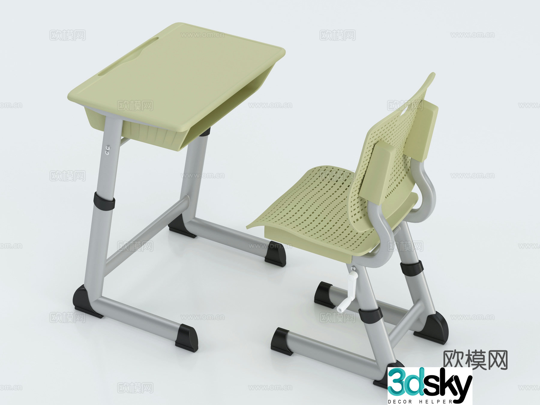 Modern student desk and chair 3d model