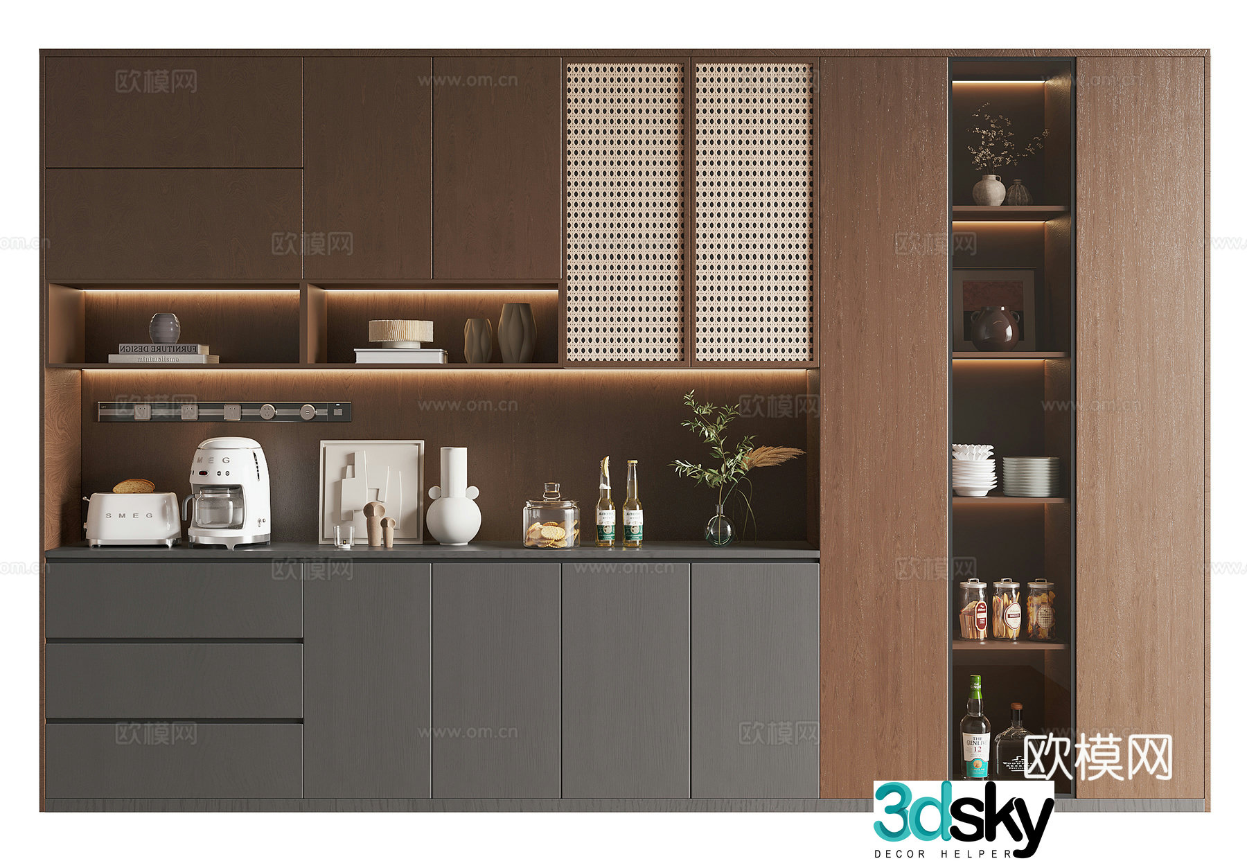 Wasabi Middle-aged Wine Cabinet 3D Model