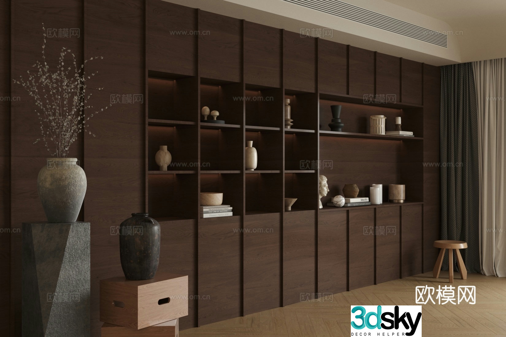 New Chinese-style log bookcase whole row of bookcases open bookcases medieval style bookcases storage cabinets 3D model