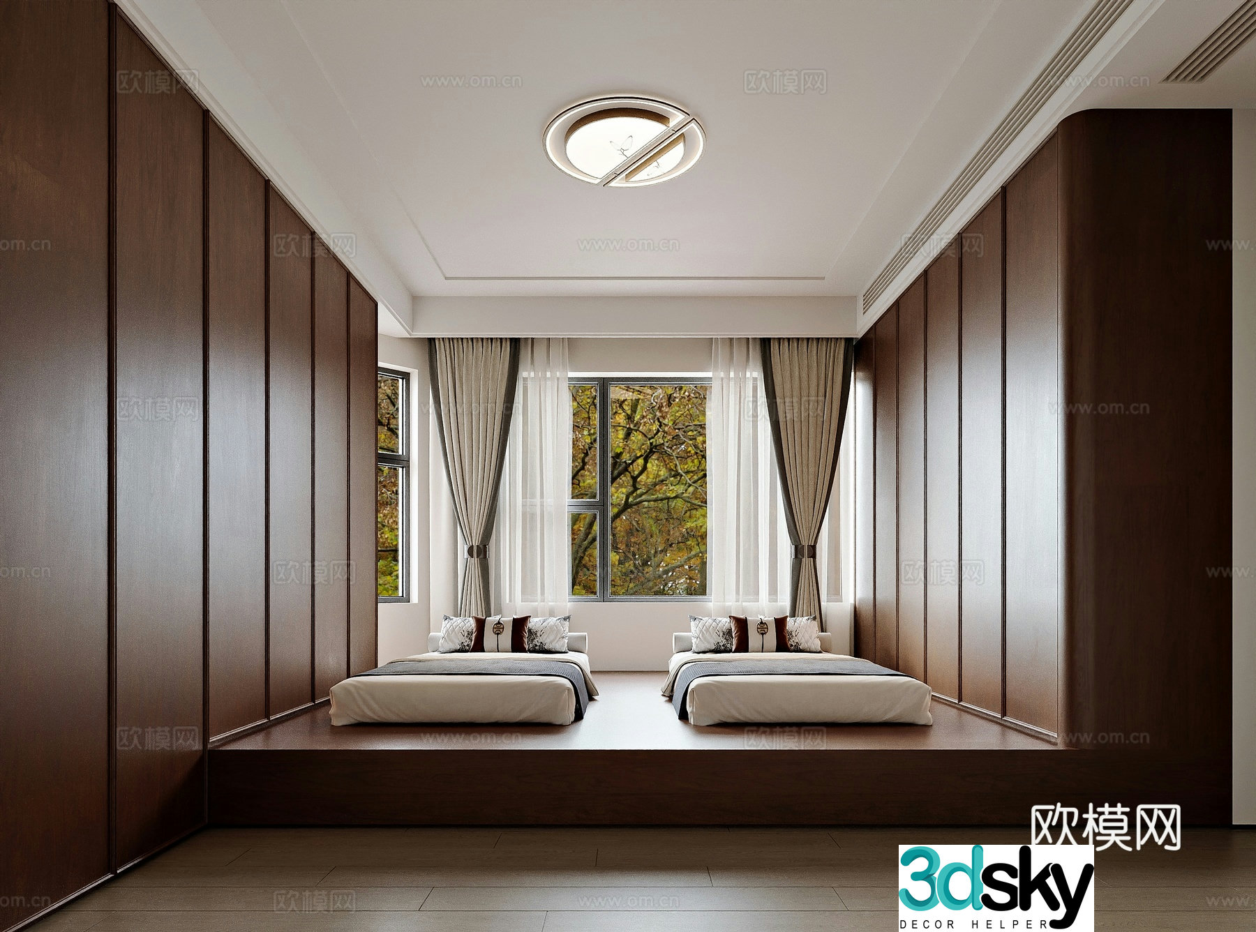 New Chinese style home bedroom 3D model