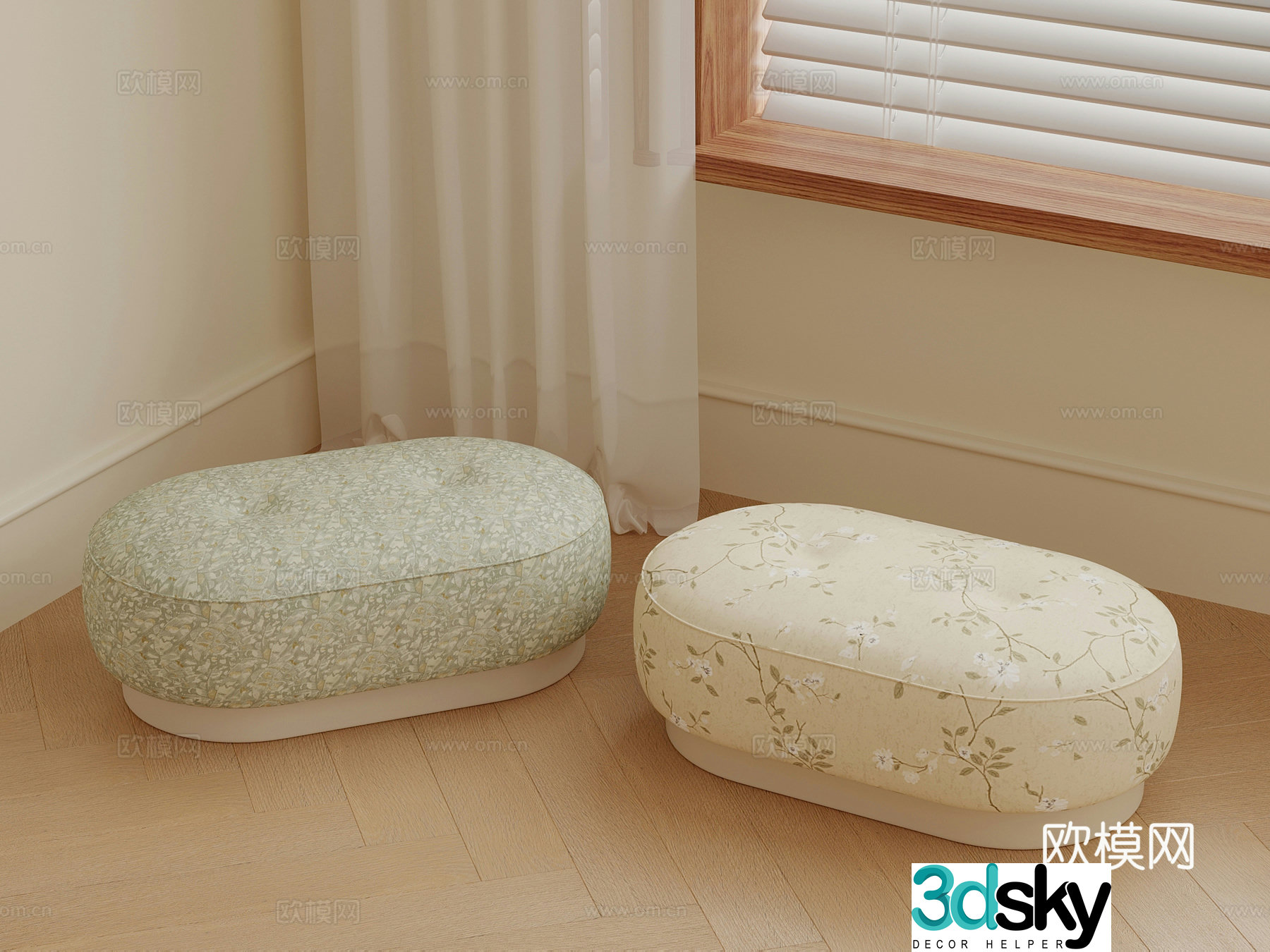 French cream style sofa stool 3d model