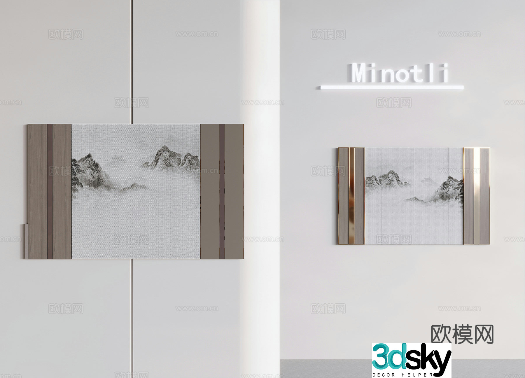 Ink and wash background wall 3d model