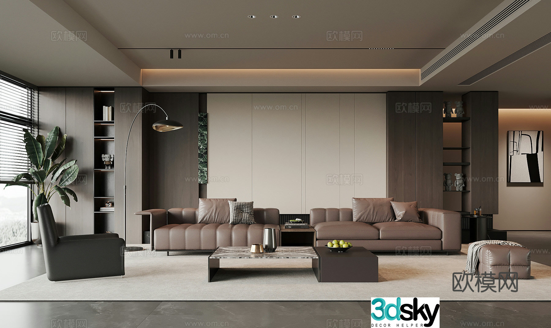 Modern Italian living room background wall sofa coffee table combination 3d model