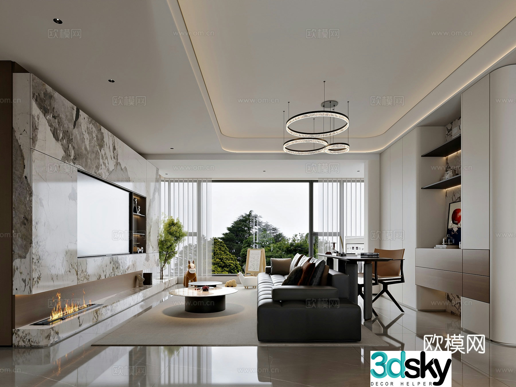 Modern style home living room dining room 3d model