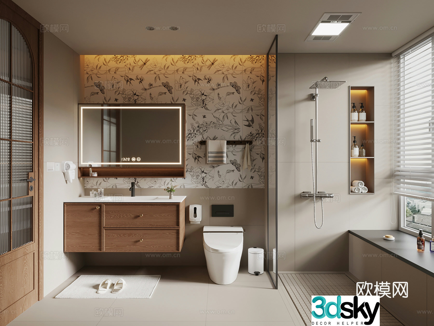 Middle-aged bathroom bathroom cabinet toilet 3d model