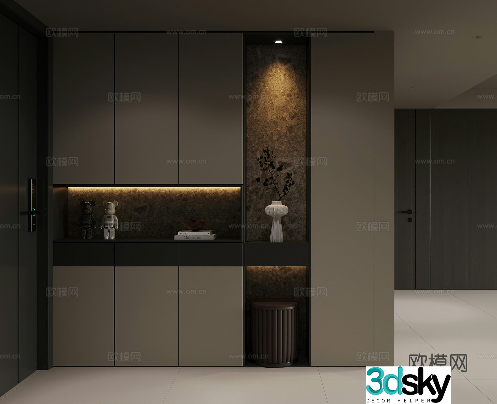09 Italian minimalist porch cabinet door-entry shoe cabinet 3D model