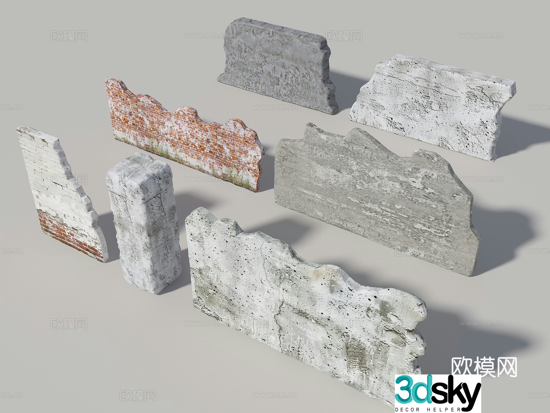 Damaged wall Adobe wall Old wall Battle damaged wall Industrial wind damaged wall 3D model