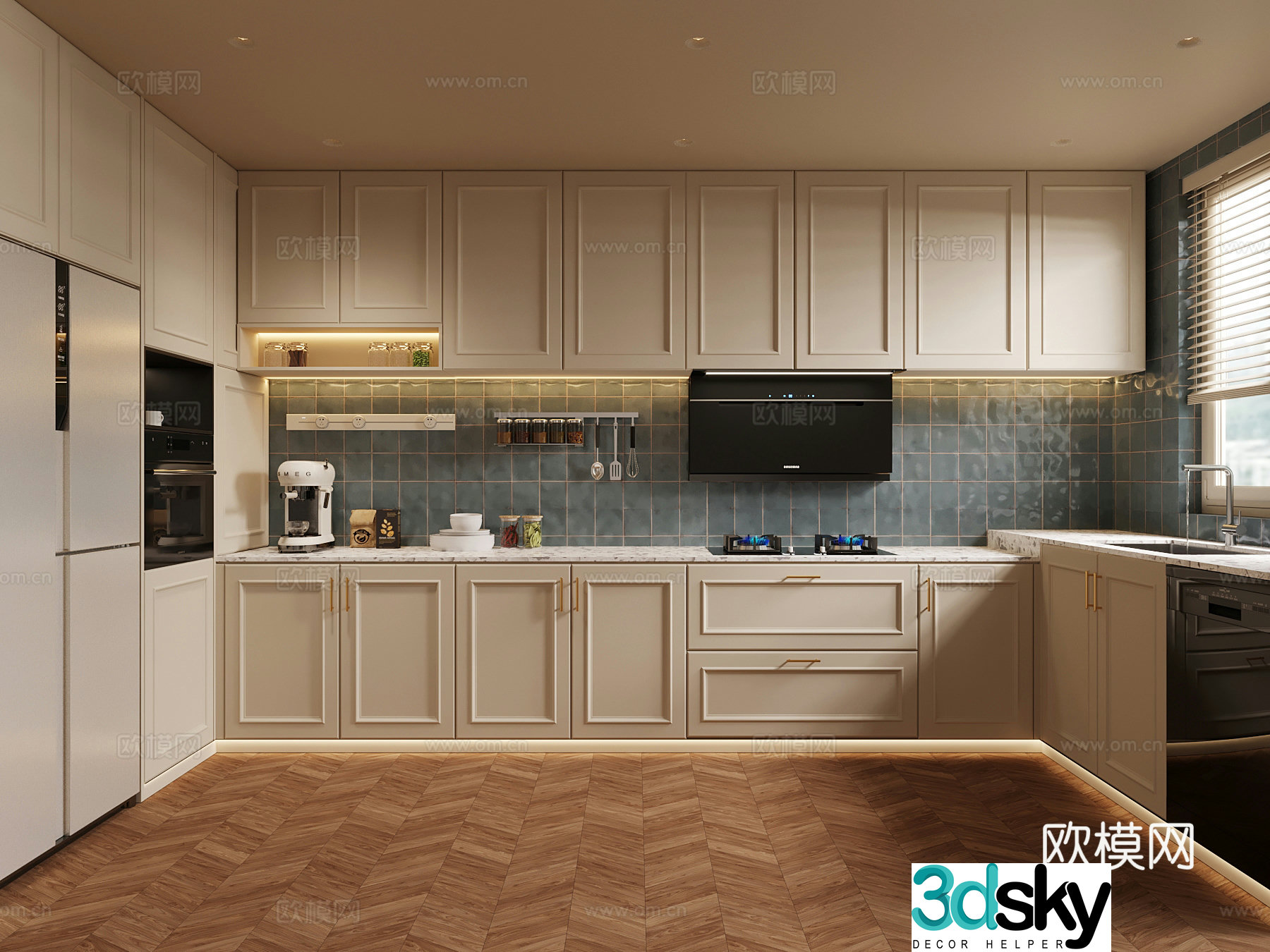 French kitchen refrigerator range hood stove 3d model