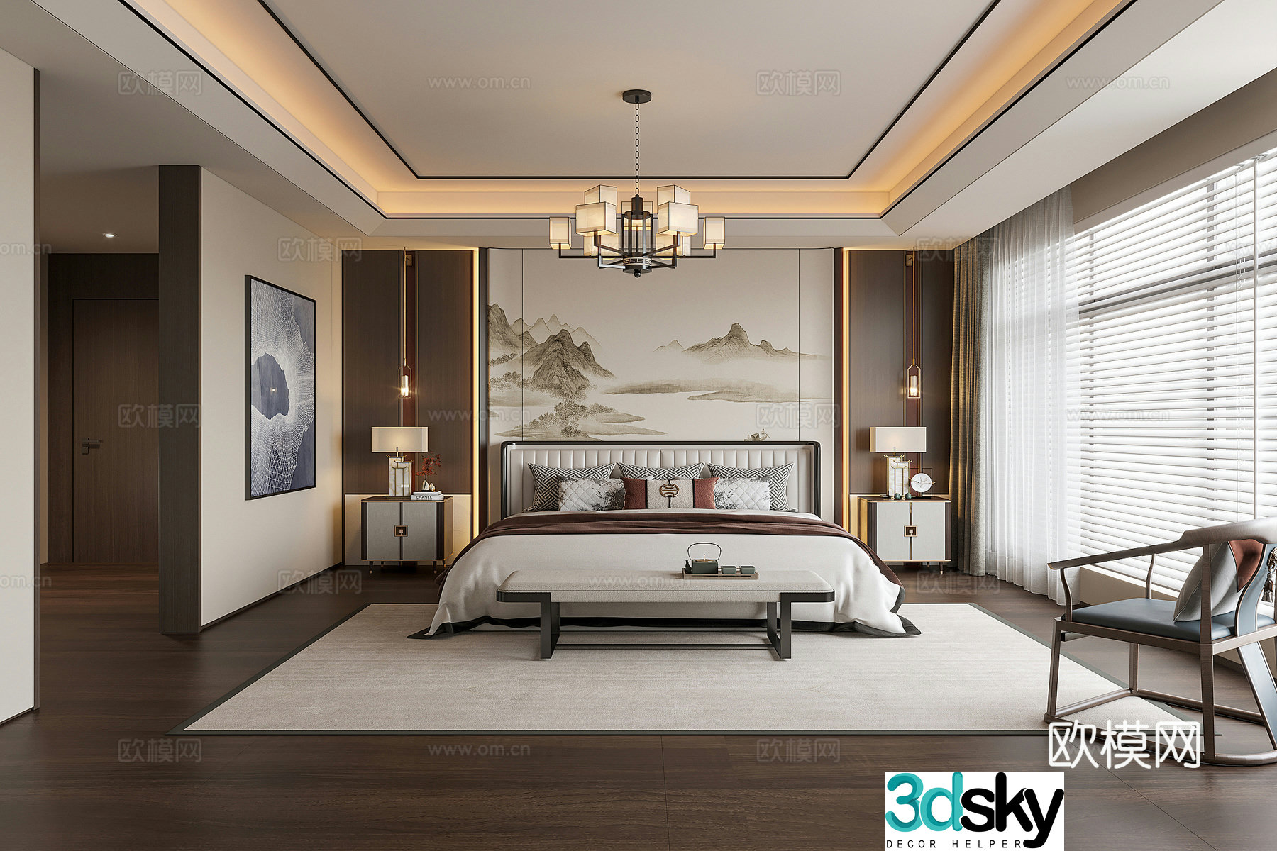 New Chinese bedroom 3D model