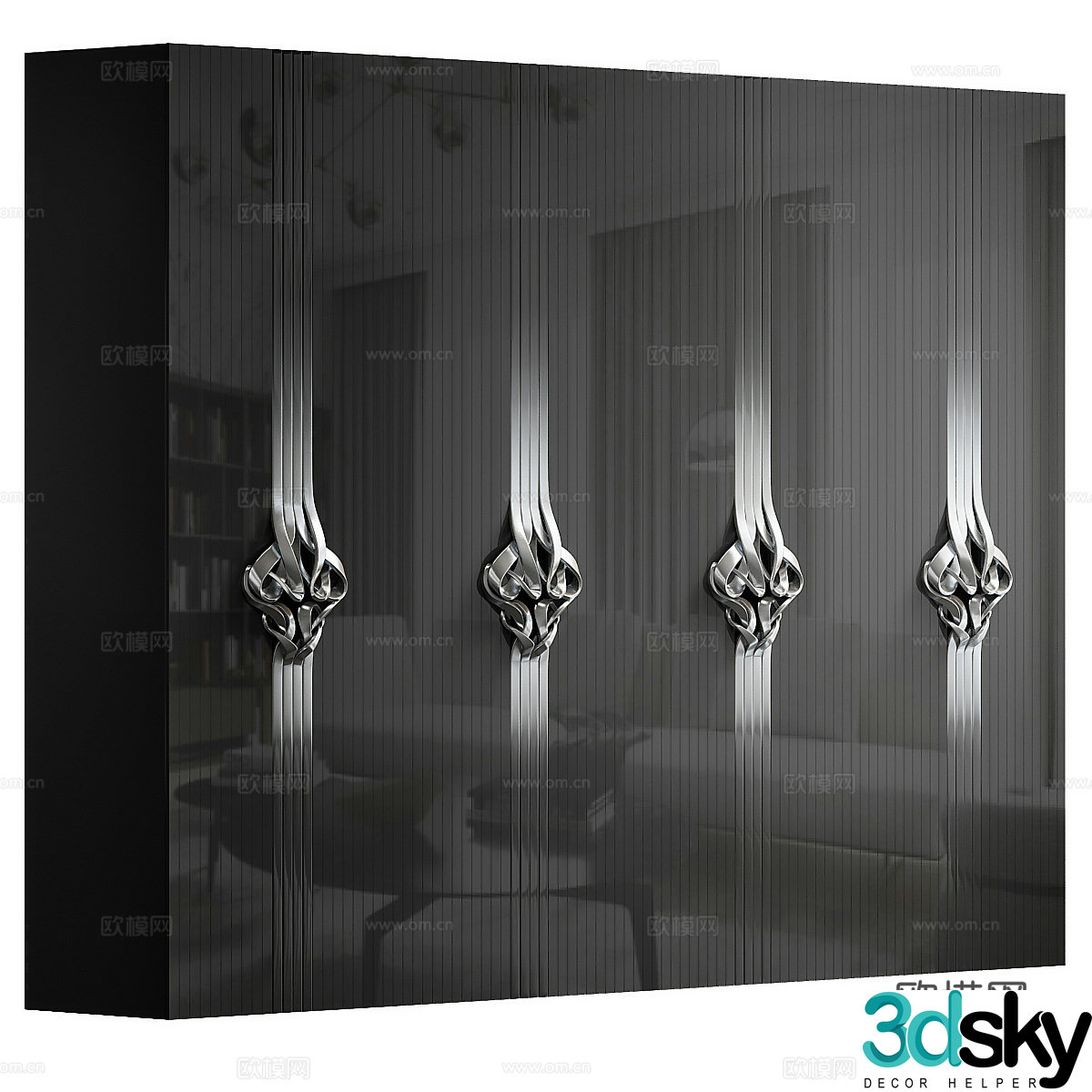 Modern Italian light luxury glass wardrobe 3D model